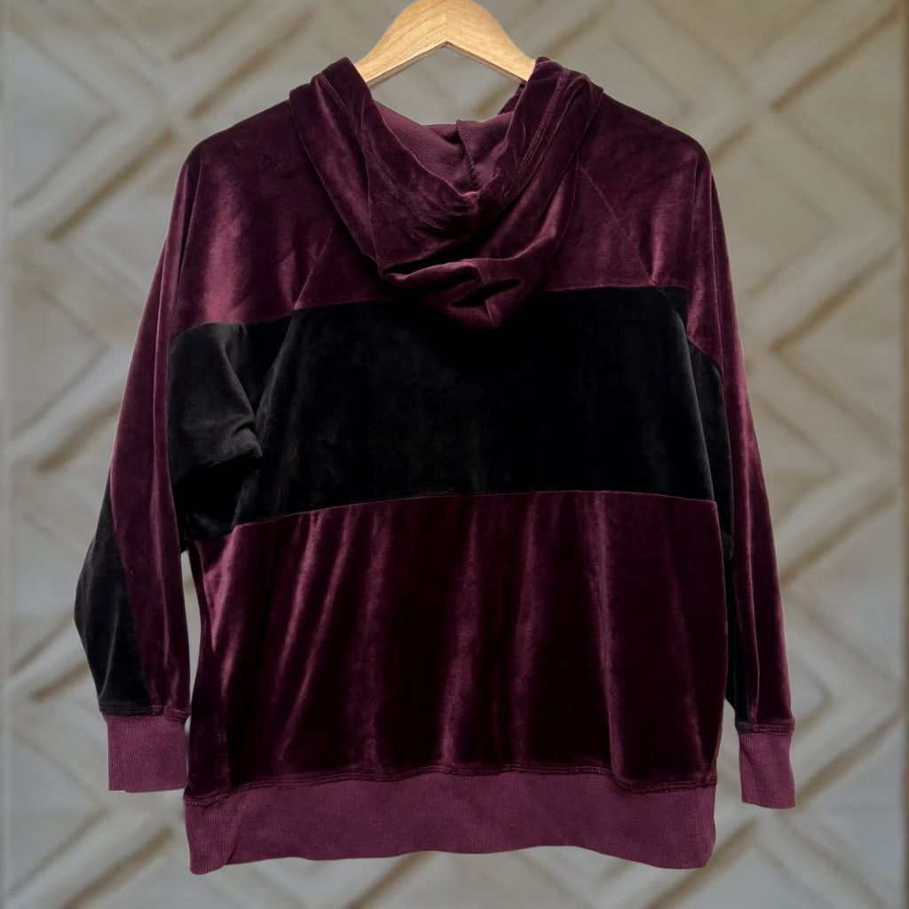 Champion Champion Colorblock Rugby Stripe Velour Hoodie Pullover Maroon Red/Black S Long Sleeve Activewear Size S / US 4 / IT 40 - 1 Thumbnail