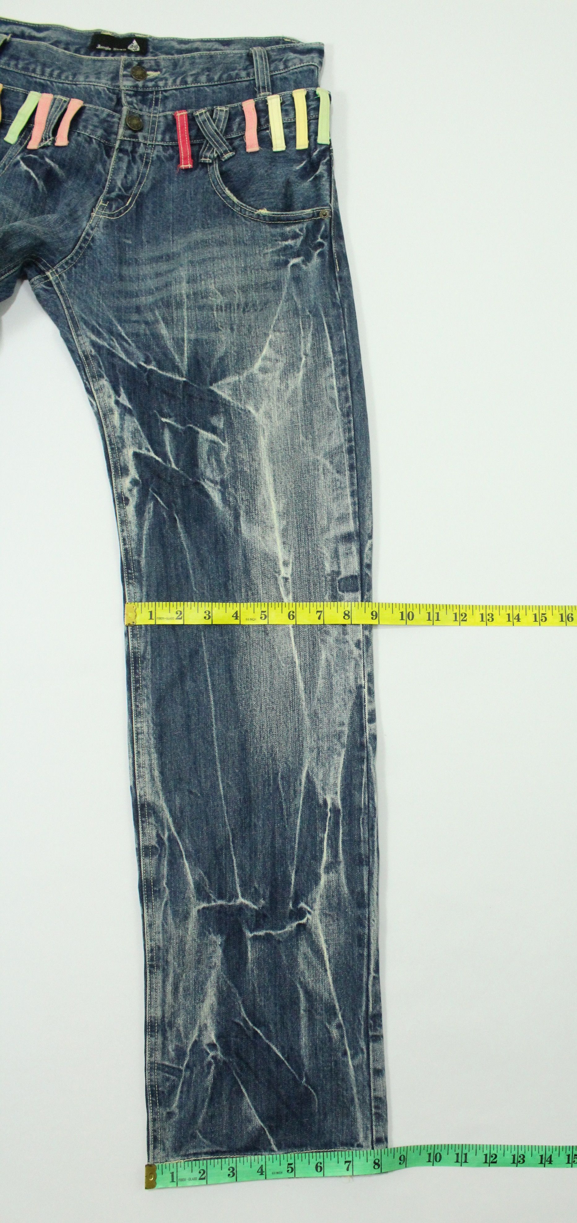 Japanese Brand Double Waist JUNGLE STORM Denim Marble Whisker Acid Washed Size US 33 - 21 Thumbnail