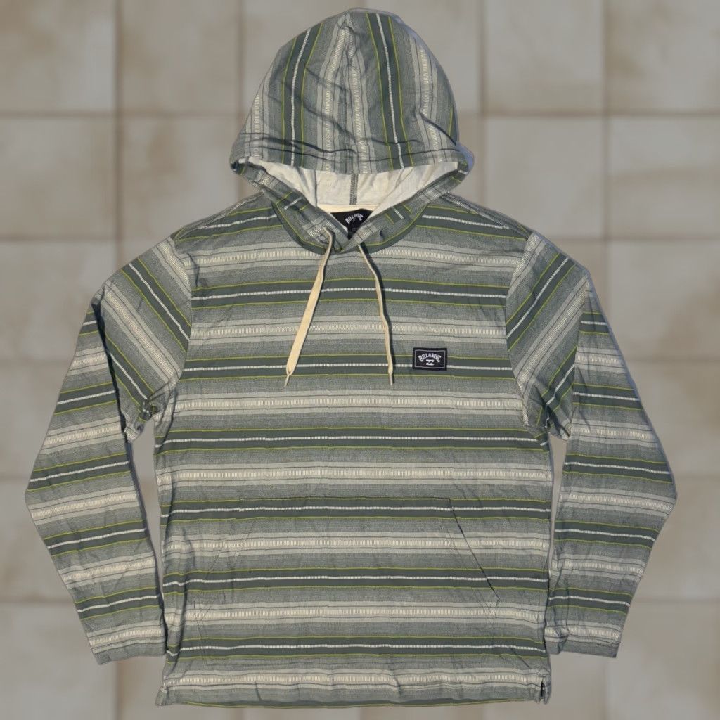 Billabong BILLABONG Hoodie Shirt M Green Striped Cotton Lightweight Beach Pullover Men Mens Size US M / EU 48-50 / 2 - 1 Thumbnail
