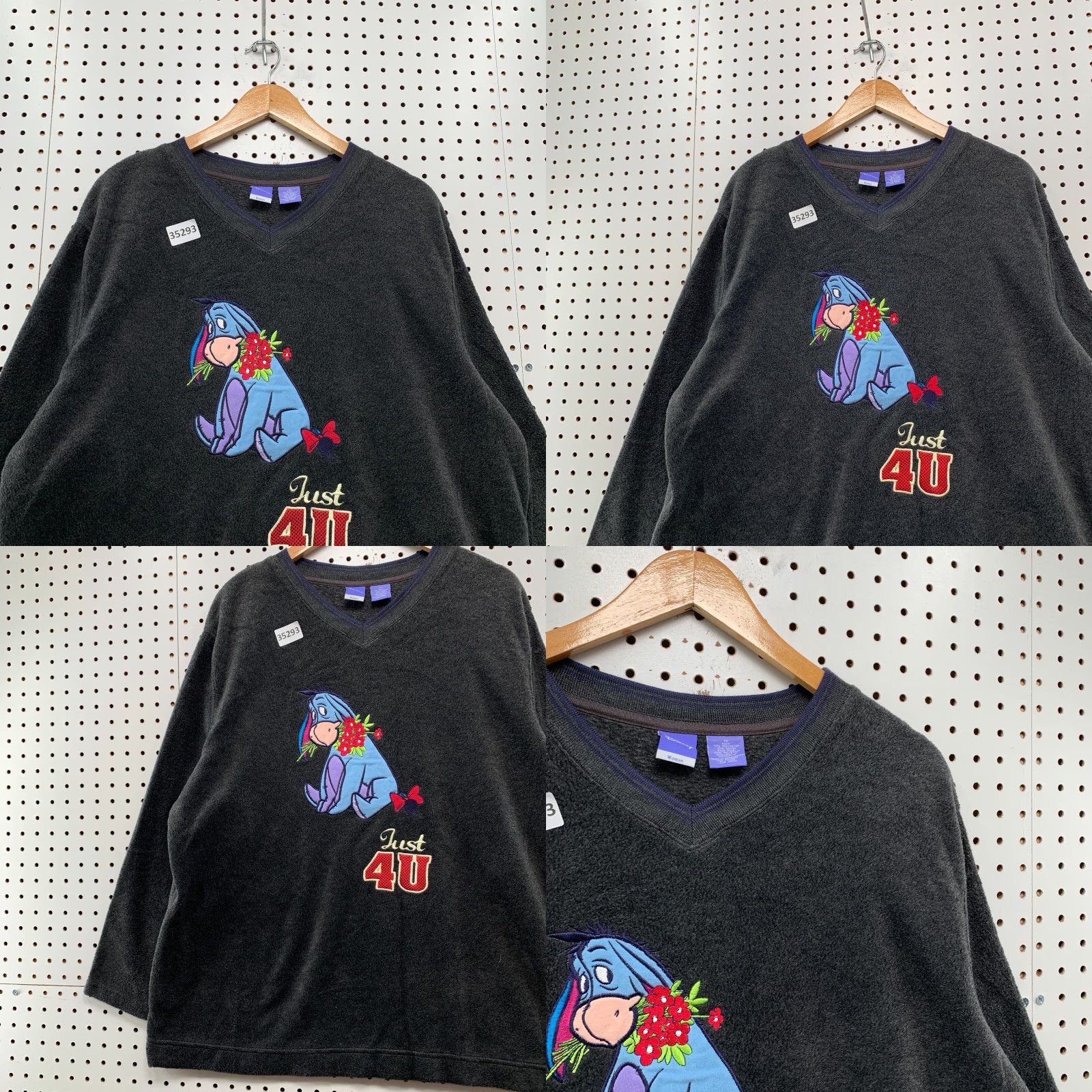Disney VINTAGE Disney Eeyore Fleece Sweater Shirt Womens 1X Gray V-Neck Embroidered 25.5x29 Womens Size XL / US 12-14 / IT 48-50 - 8 Thumbnail