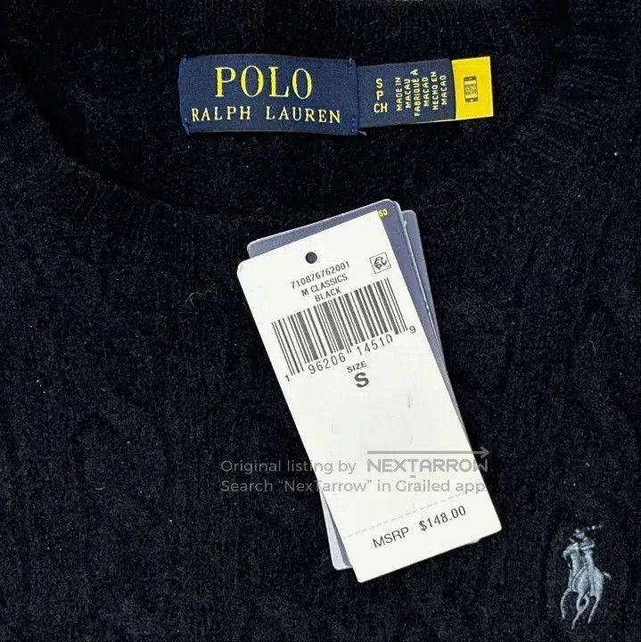 Polo Ralph Lauren Polo Ralph Lauren Men's Black Cable Knit Wool Sweater. Size US S / EU 44-46 / 1 - 2 Thumbnail