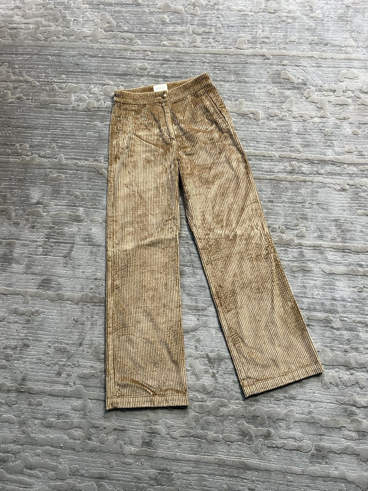 Sezane Sezane velvet beige pants luxury basic striped Portugal Size 24" / US 00 / IT 34 - 1 Thumbnail