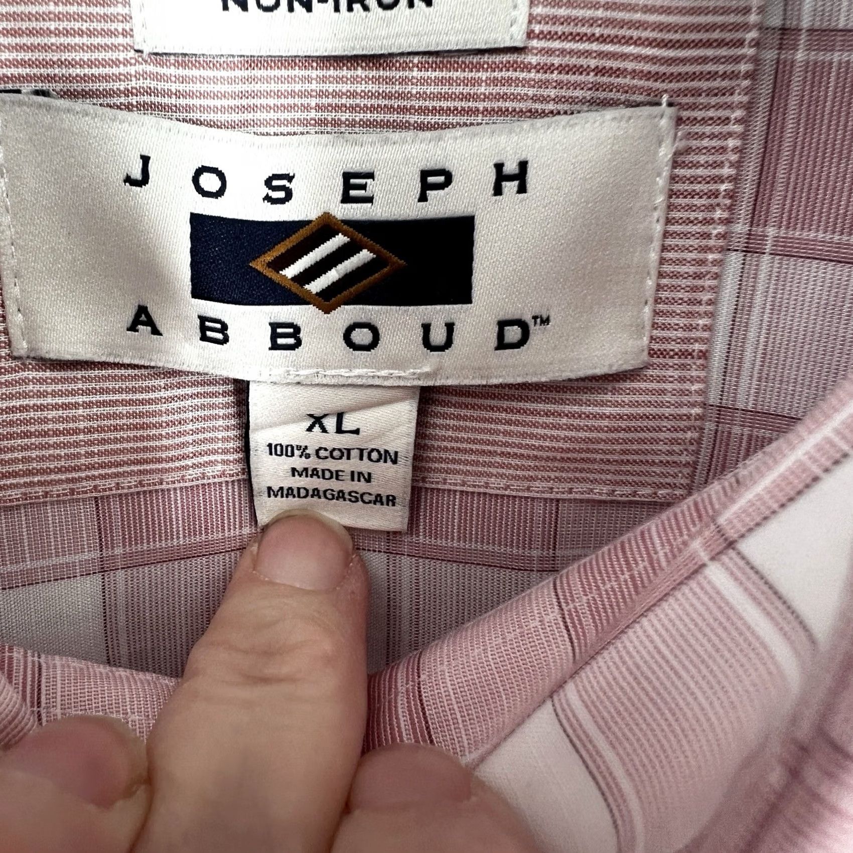 Joseph Abboud Joseph Abboud Dress Shirt Mens Size XL Pink White Plaid Check Non Iron Button Up Size 46R - 4 Thumbnail