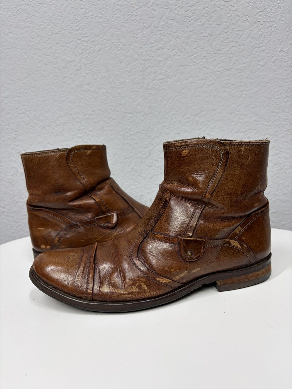 If Six Was Nine AS 98 Vibe Artisan Brown Leather Side Zip Ankle Biker Boots Size US 8 / EU 41 - 6 Thumbnail