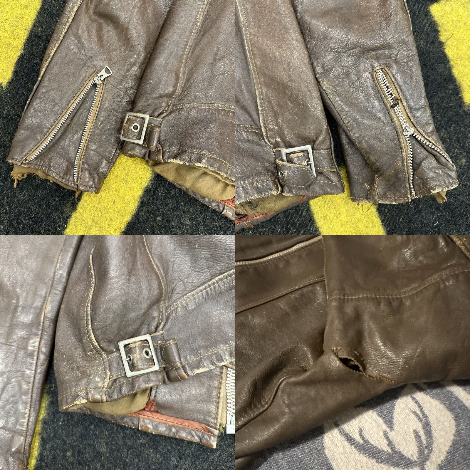 Schott VINTAGE Schott Brown Leather Cafe Racer Motorcycle Jacket 60/70s Distressed M/L Size US M / EU 48-50 / 2 - 8 Thumbnail