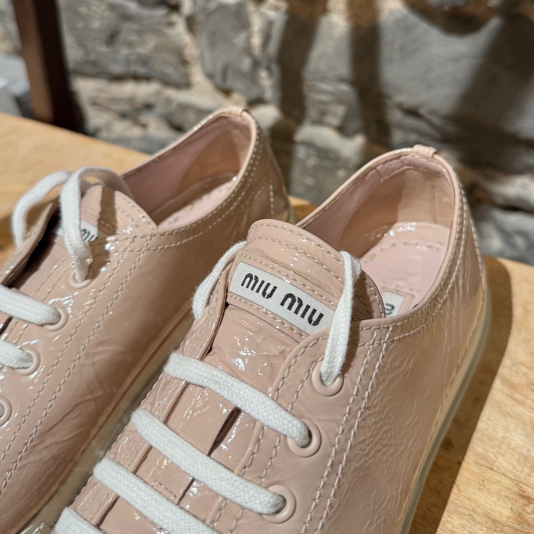 Miu Miu Miu Miu Nude Pink Patent Crystal Cap Top Sneakers Size US 8 / IT 38 - 4 Thumbnail