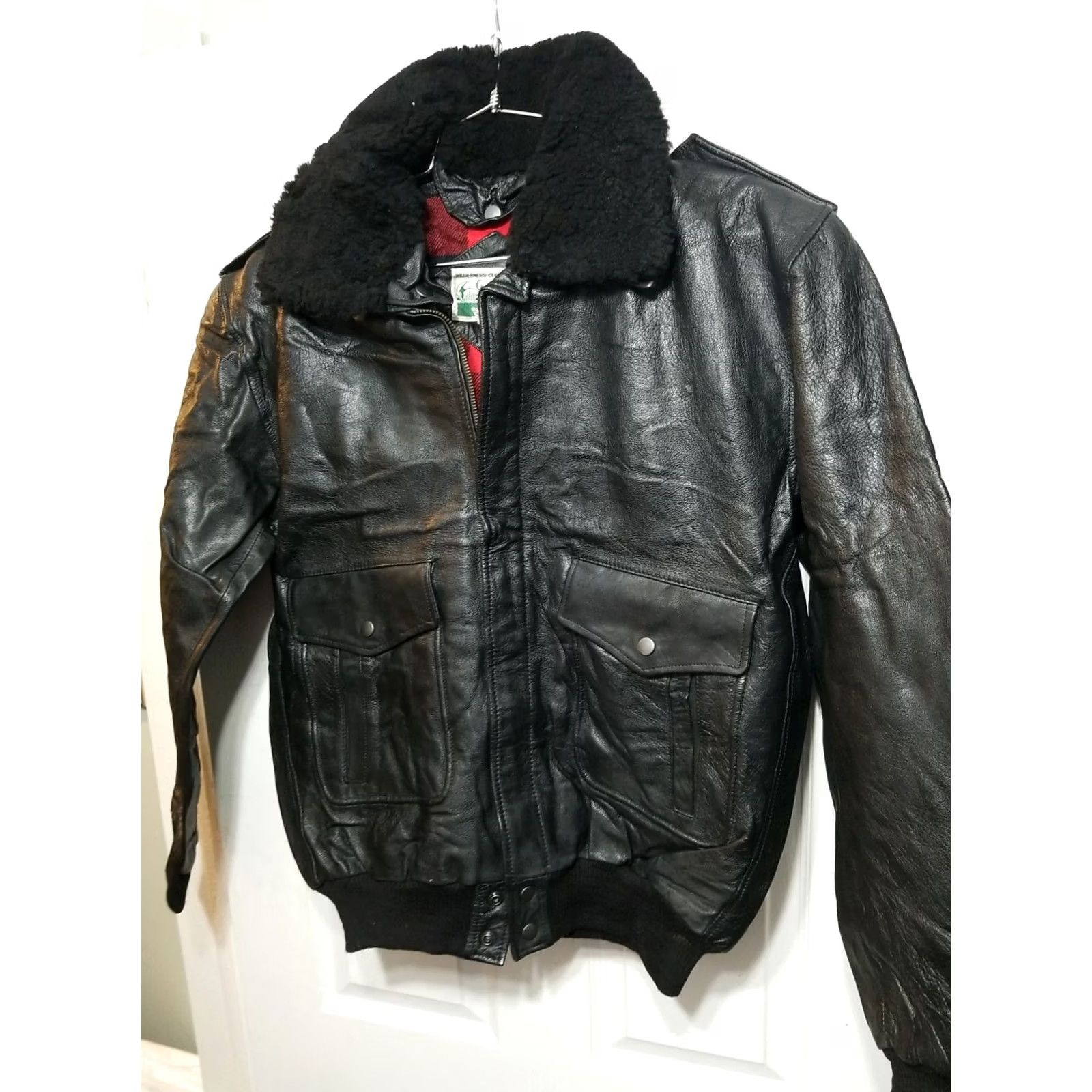 Skin VINTAGE Gander Mountain Leather Goat Skin Flannel Lined Jacket Sz 46 Mens Womens Chest 24.5 Length 26 Black Deadstock Size US S / EU 44-46 / 1 - 2 Thumbnail