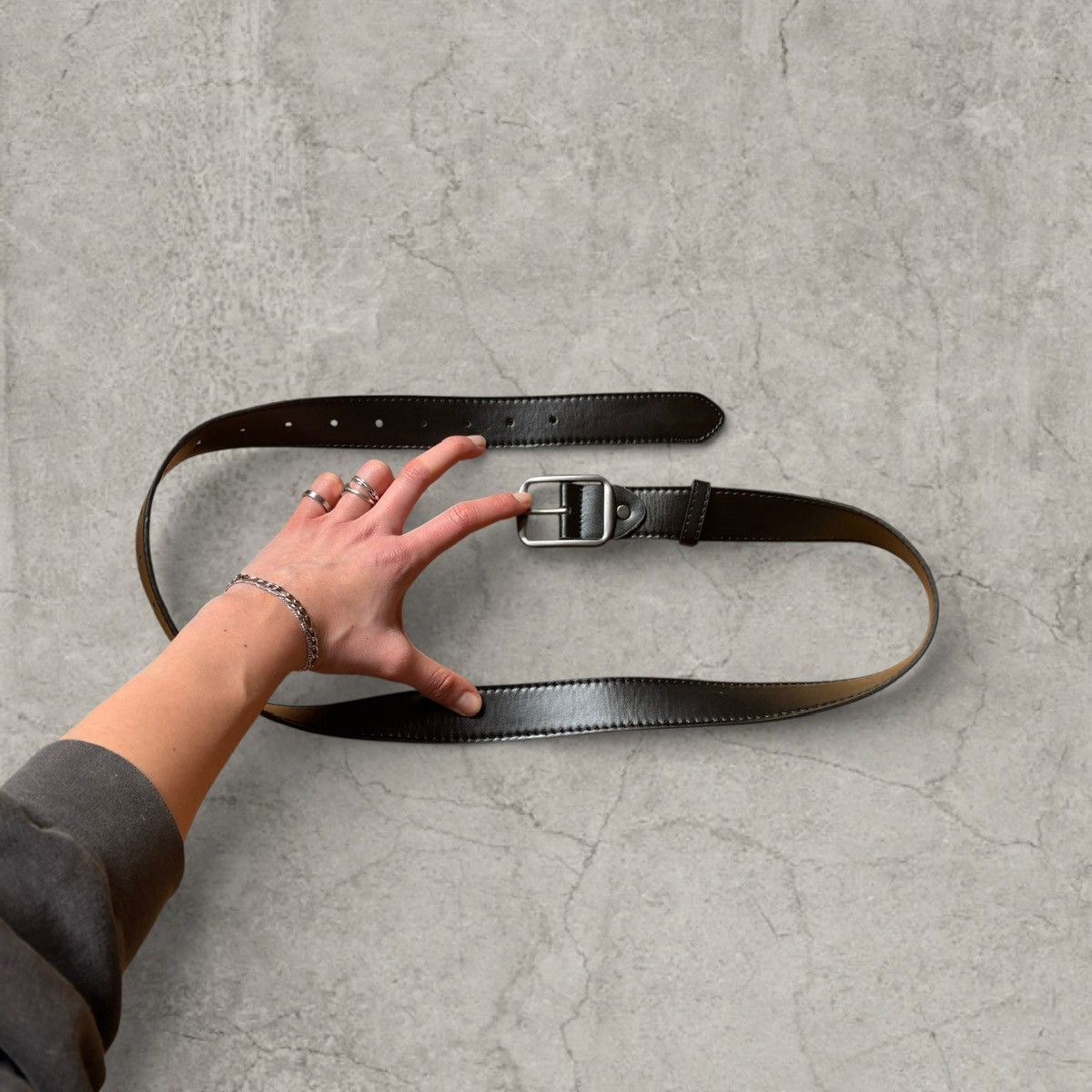 Japanese Brand Vintage style smart belt in black, grey trim. One size Size ONE SIZE - 3 Thumbnail