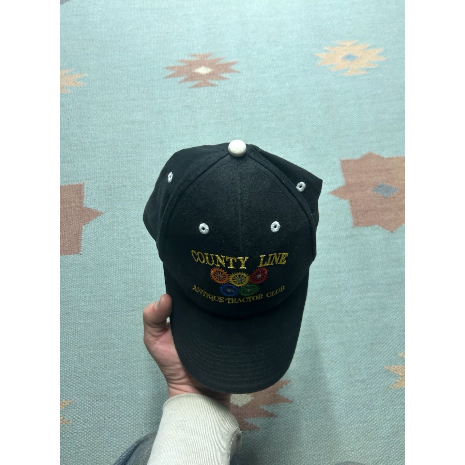 Vintage VINTAGE Line Strapback Hat Cap County Line Antique Tractor Club Adjustable Black Men Baseball Cap Adjustable Mens Size ONE SIZE - 3 Thumbnail