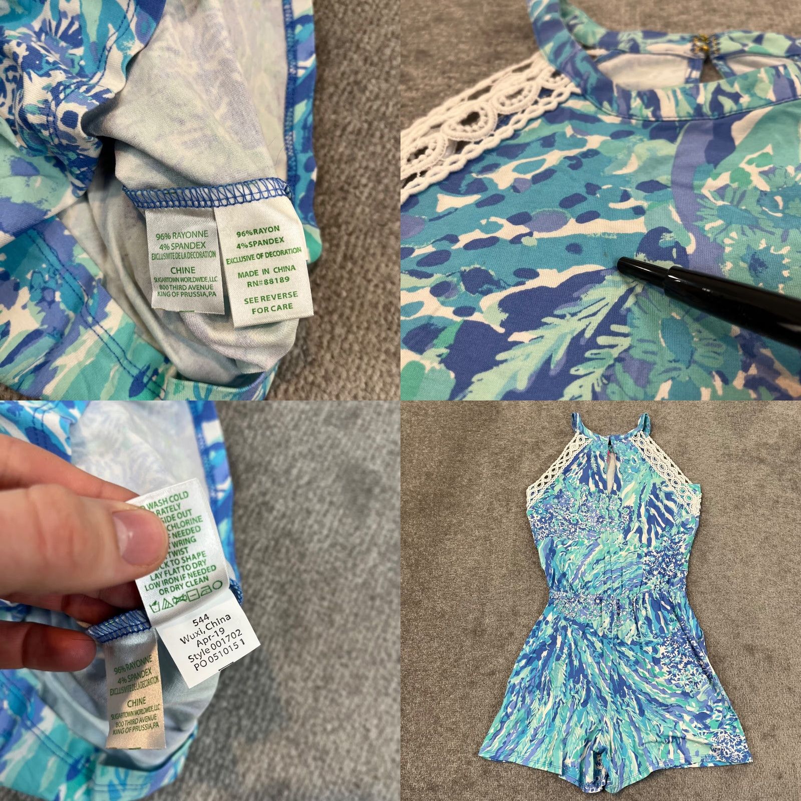 Lilly Pulitzer Lilly Pulitzer Romper Womens XS Crew Neck Multicolor Floral Lace Elastic Waist Beach Tropical Sea To Shining Sea Coral Size 26" / US 2 / IT 38 - 8 Thumbnail