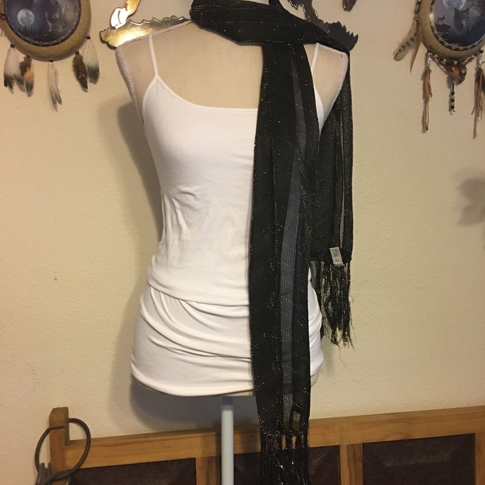 Vintage Vintage black with gold metallic thread scarf wrap Size ONE SIZE - 4 Thumbnail