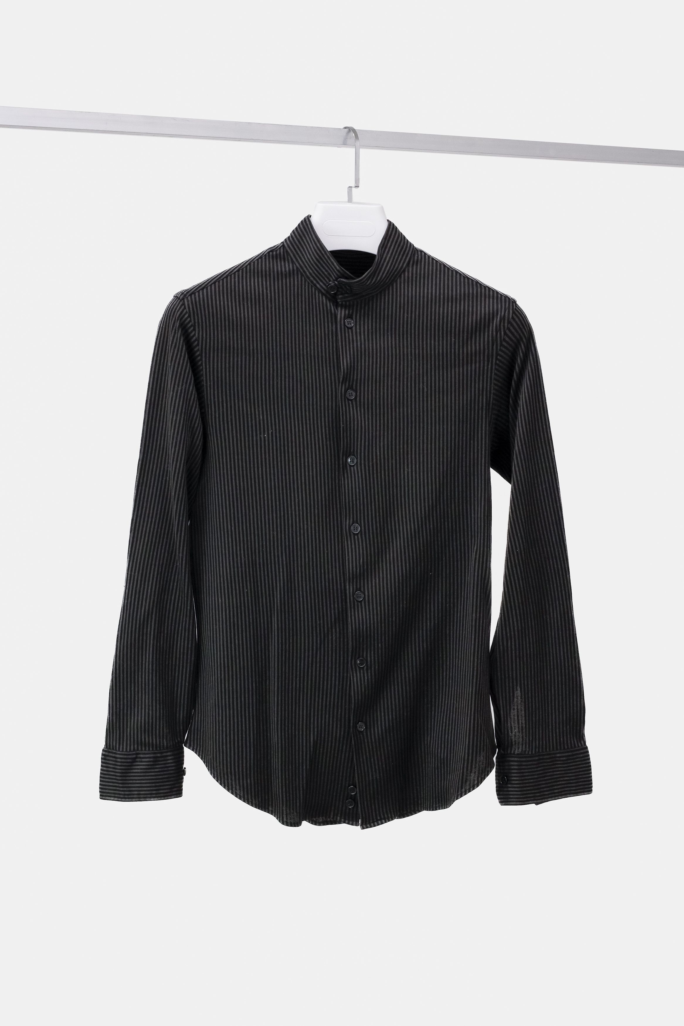 image of Armani Collezioni Black Pinstripe Shirt, Men's (Size Small)