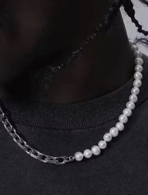 VIBE Unisex punk chain pearl necklace trendy jewelry Size ONE SIZE - 2 Thumbnail