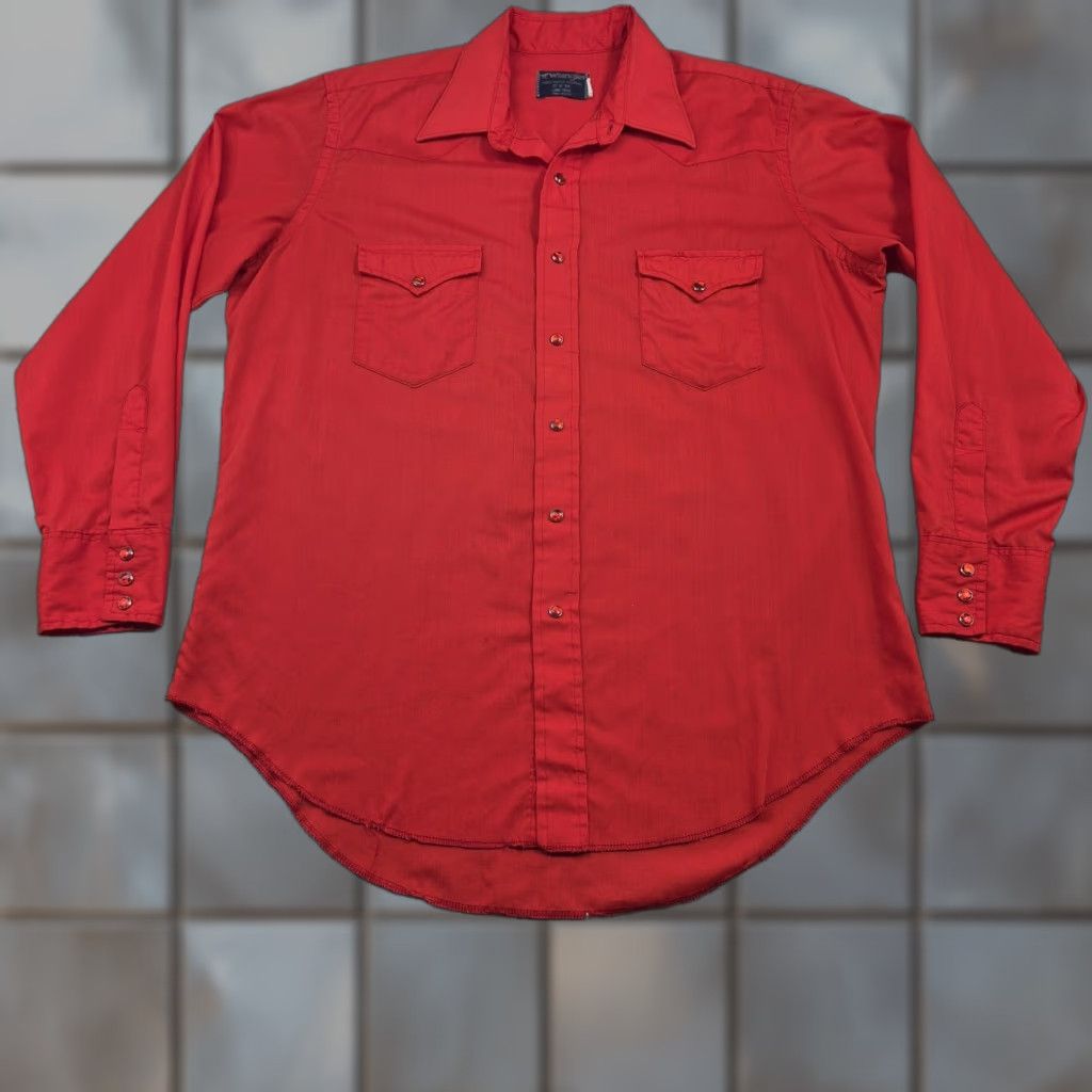 Wrangler VINTAGE Wrangler Shirt Mens XL Red Western Long Tails Button Front USA 70s Size US XL / EU 56 / 4 - 1 Thumbnail