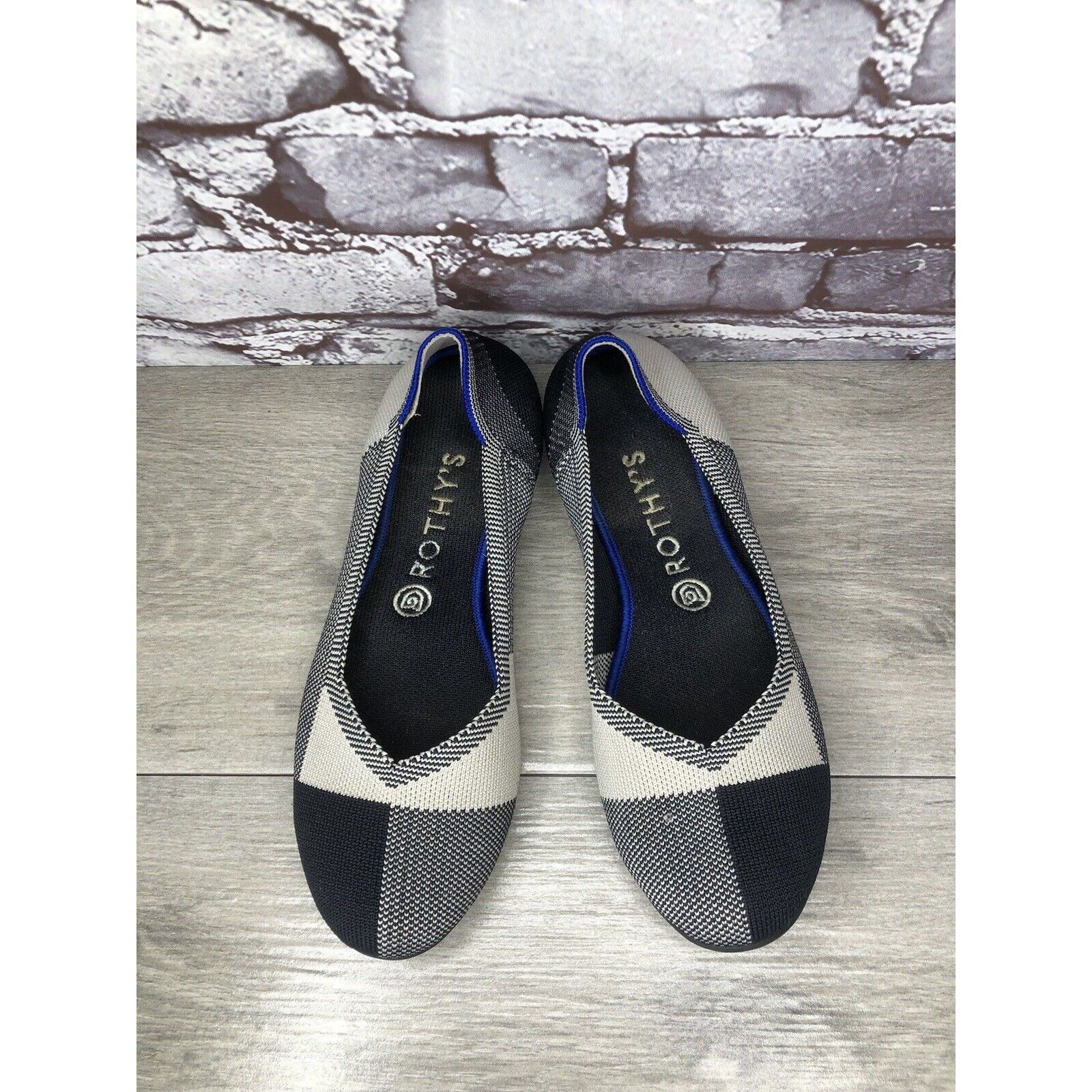 Other Rothy’s The Flat Captoe Dove Grey Black Plaid Knit Round Bal Size US 9 / IT 39 - 2 Thumbnail