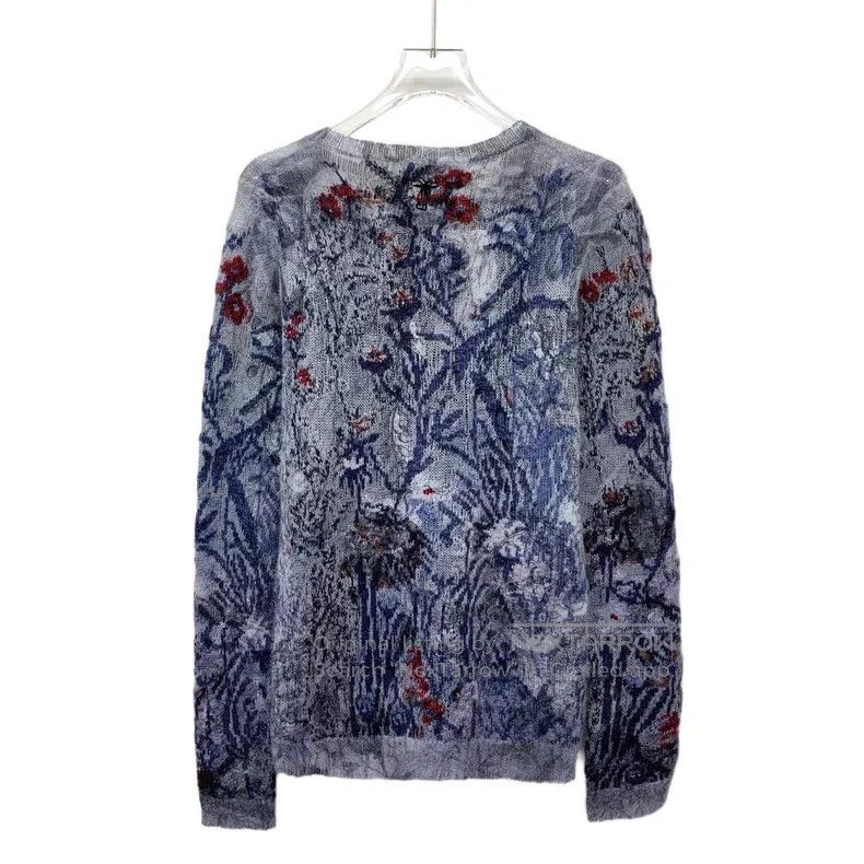 Dior Dior Blue floral inlaid cashmere round-neck long-sleeved s Size XS / US 0-2 / IT 36-38 - 2 Thumbnail