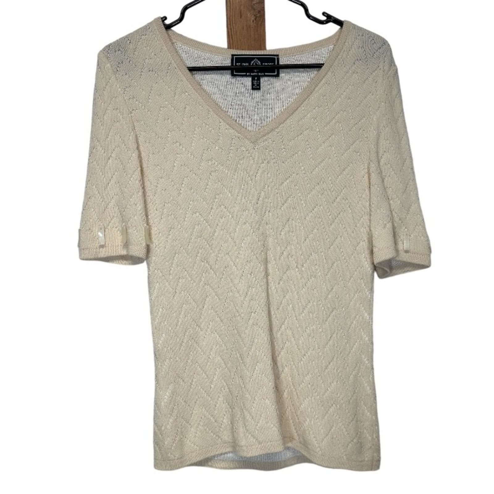 St. John St. John Sport Cream Knit Beaded Short Sleeve Top Size XS Size XS / US 0-2 / IT 36-38 - 1 Thumbnail