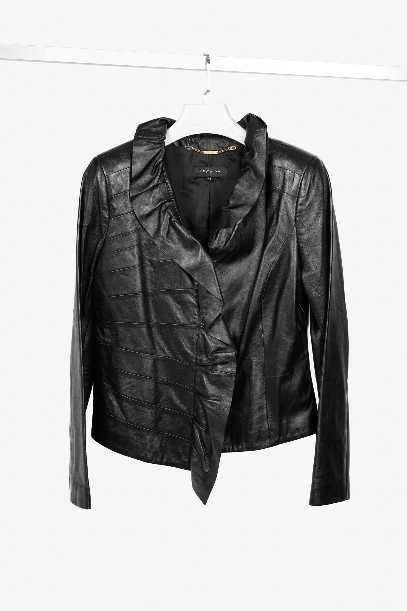 Escada Escada Luloo Black Leather Ruffle-Trim Jacket Size M / US 6-8 / IT 42-44 - 1 Thumbnail