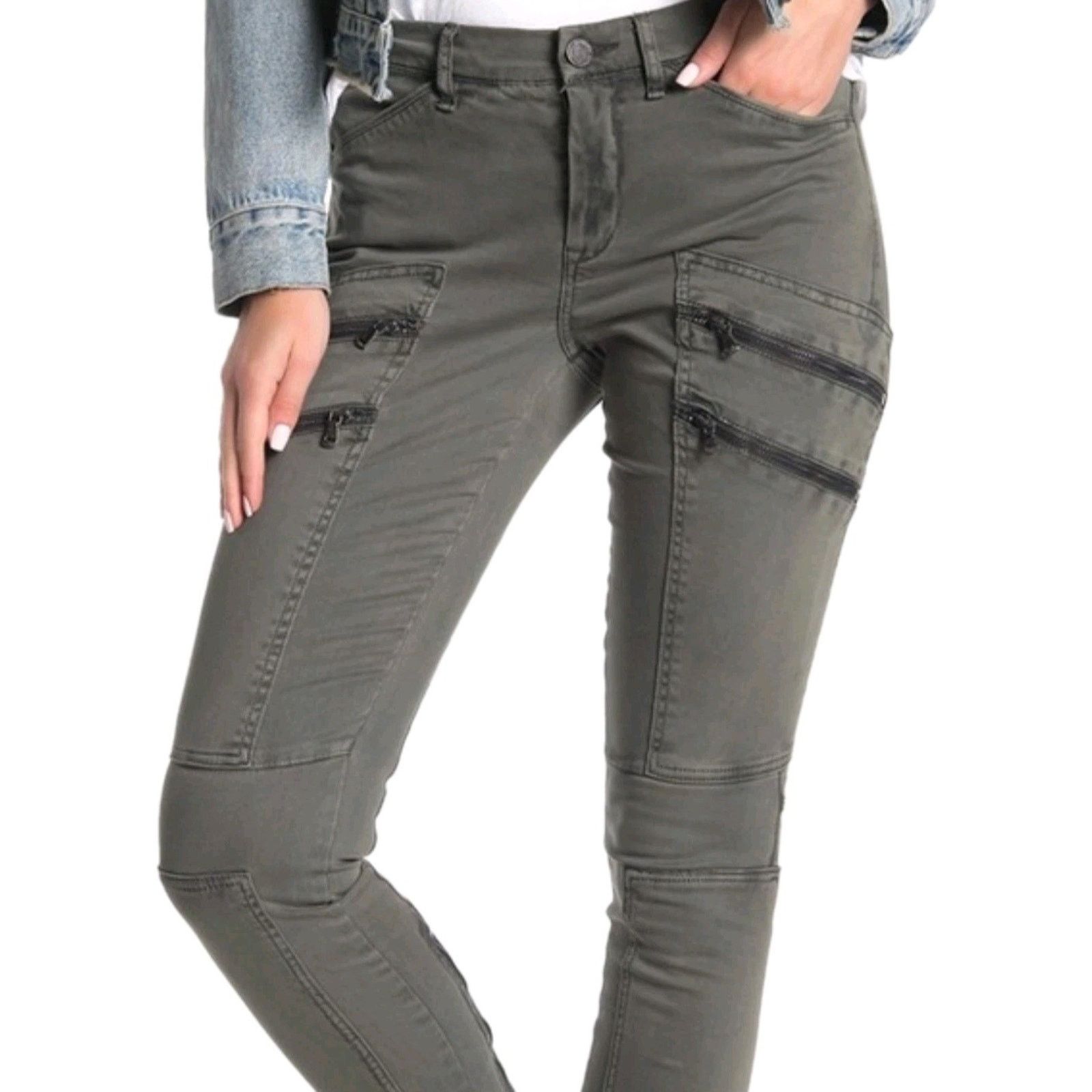 BLANKNYC Blank NYC Cargo Moto Skinny Zip Pockets, Knee Pants Olive 28 Size 28" / US 6 / IT 42 - 3 Thumbnail