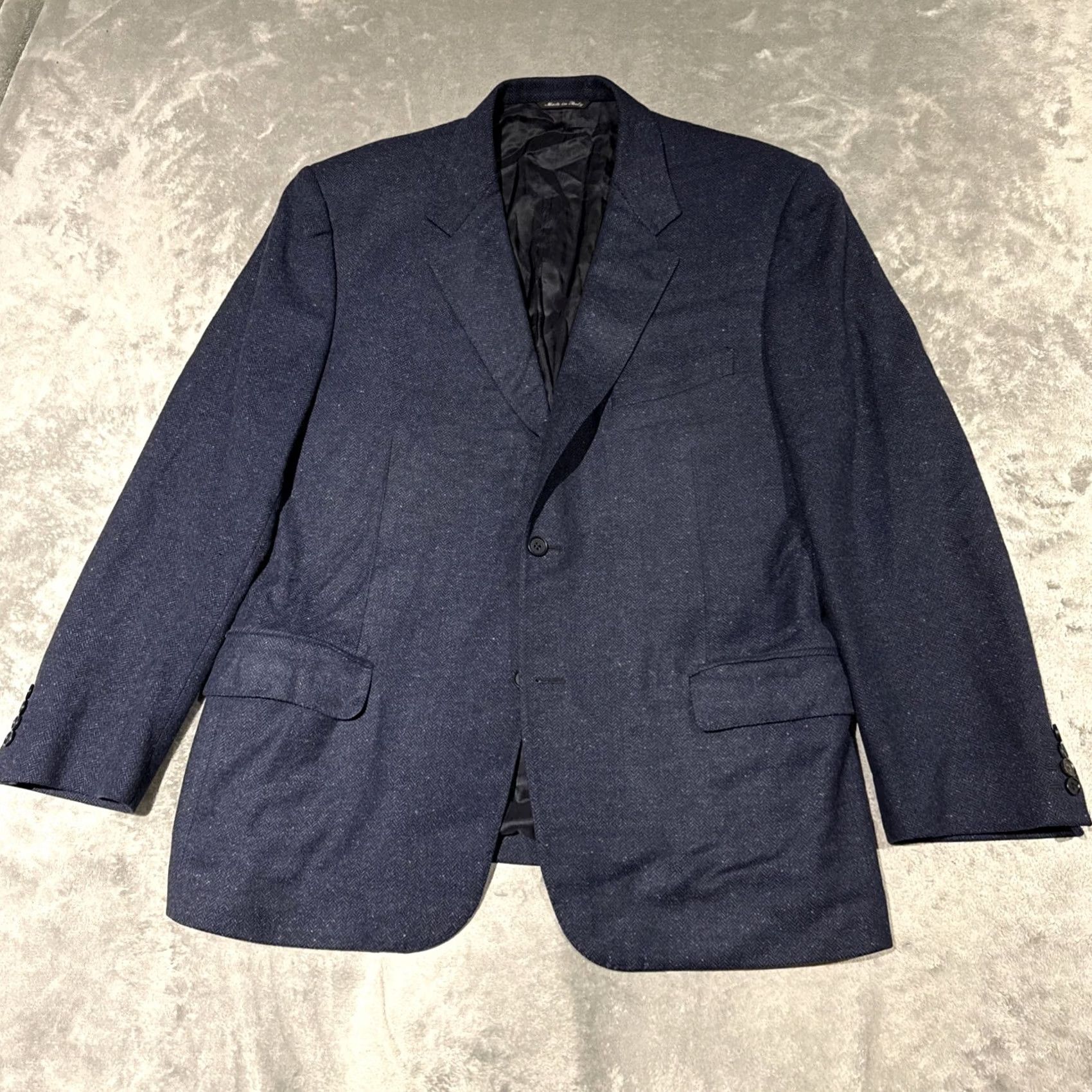 Canali VINTAGE Canali Blazer Mens 46 R Blue Herringbone Speckled Tweed Wool Cashmere Blue Label Size 46R - 2 Thumbnail