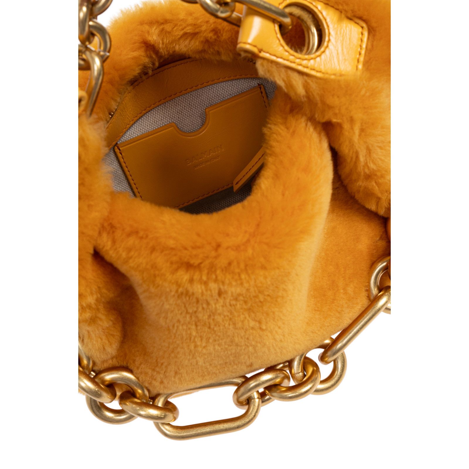 Balmain BALMAIN Sync Mini $2495 Gold Shearling Top Handle Bag New & Size ONE SIZE - 4 Thumbnail