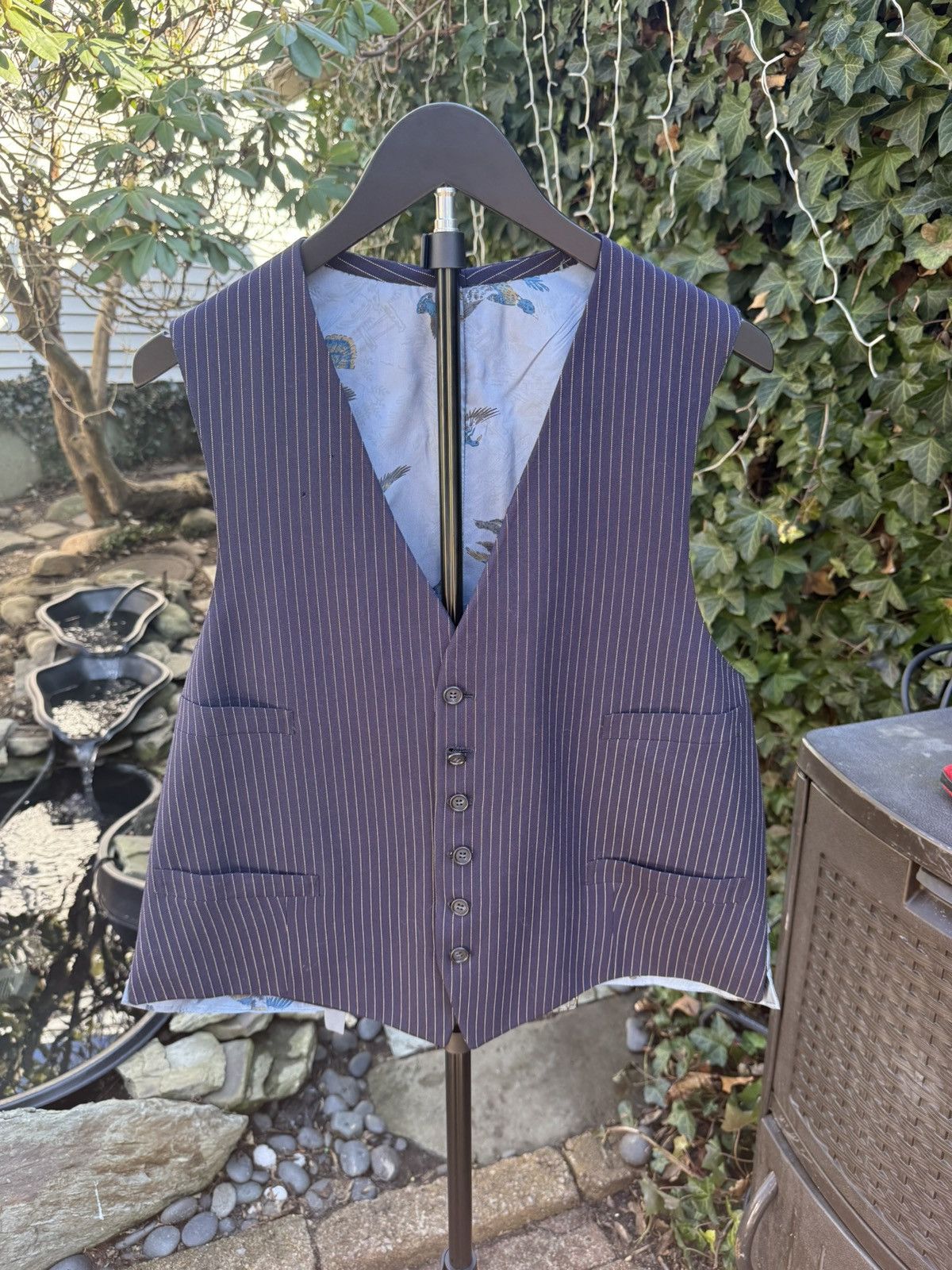 Vintage Vintage Custom Pinestriped Vest Duck Silk/Wool Retail $398 🇺🇸 Size 42R - 1 Thumbnail