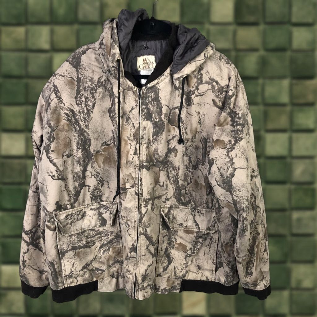 Vintage Wells Creek Jacket Mens XL Beige Camouflage Cotton Twill Hooded Zip Front Hunting Size US XL / EU 56 / 4 - 1 Thumbnail