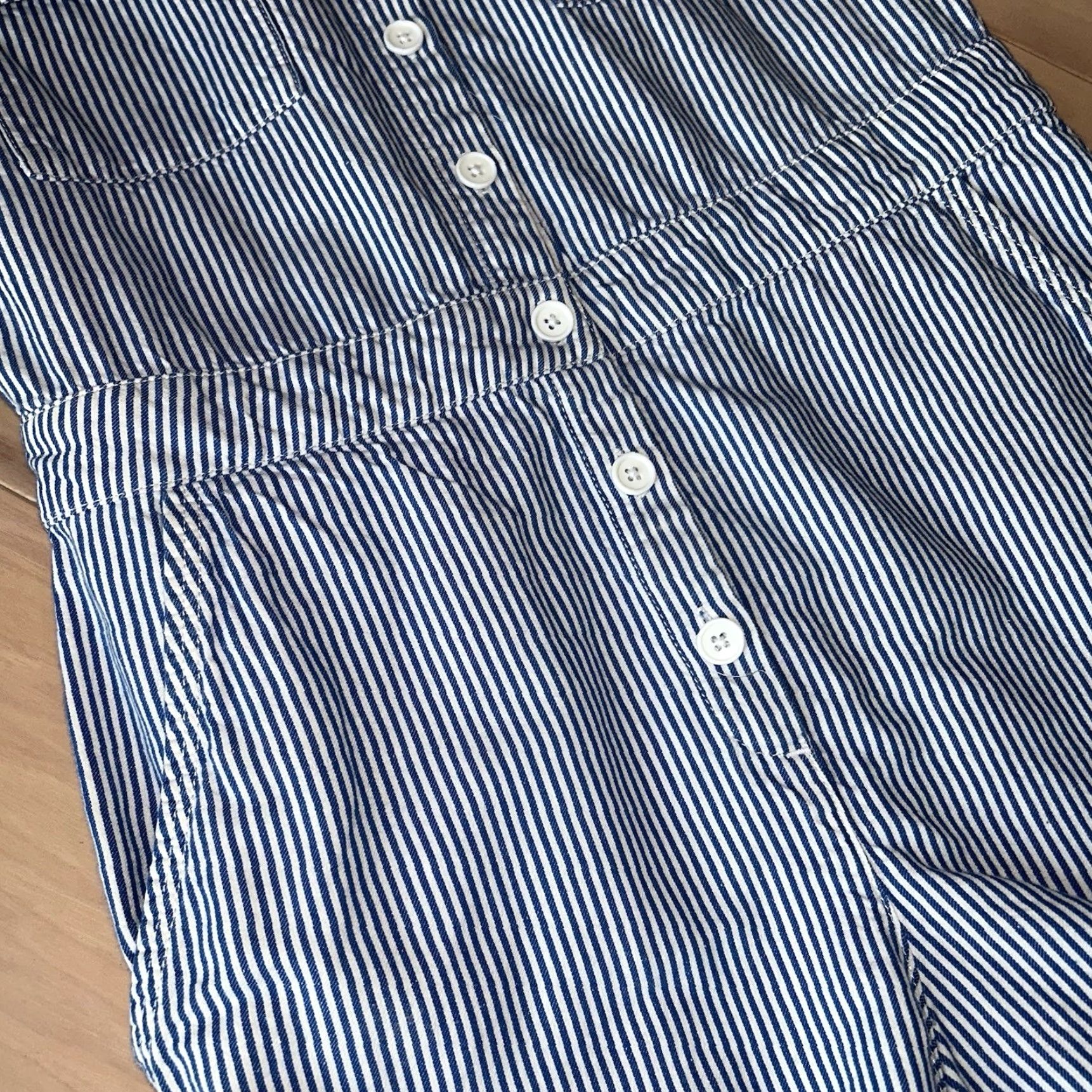 Outerknown Outerknown S.E.A. Suit Shortall Romper Women’s Small Hickory Stripe Navy Blue & White Size 28" / US 6 / IT 42 - 2 Thumbnail
