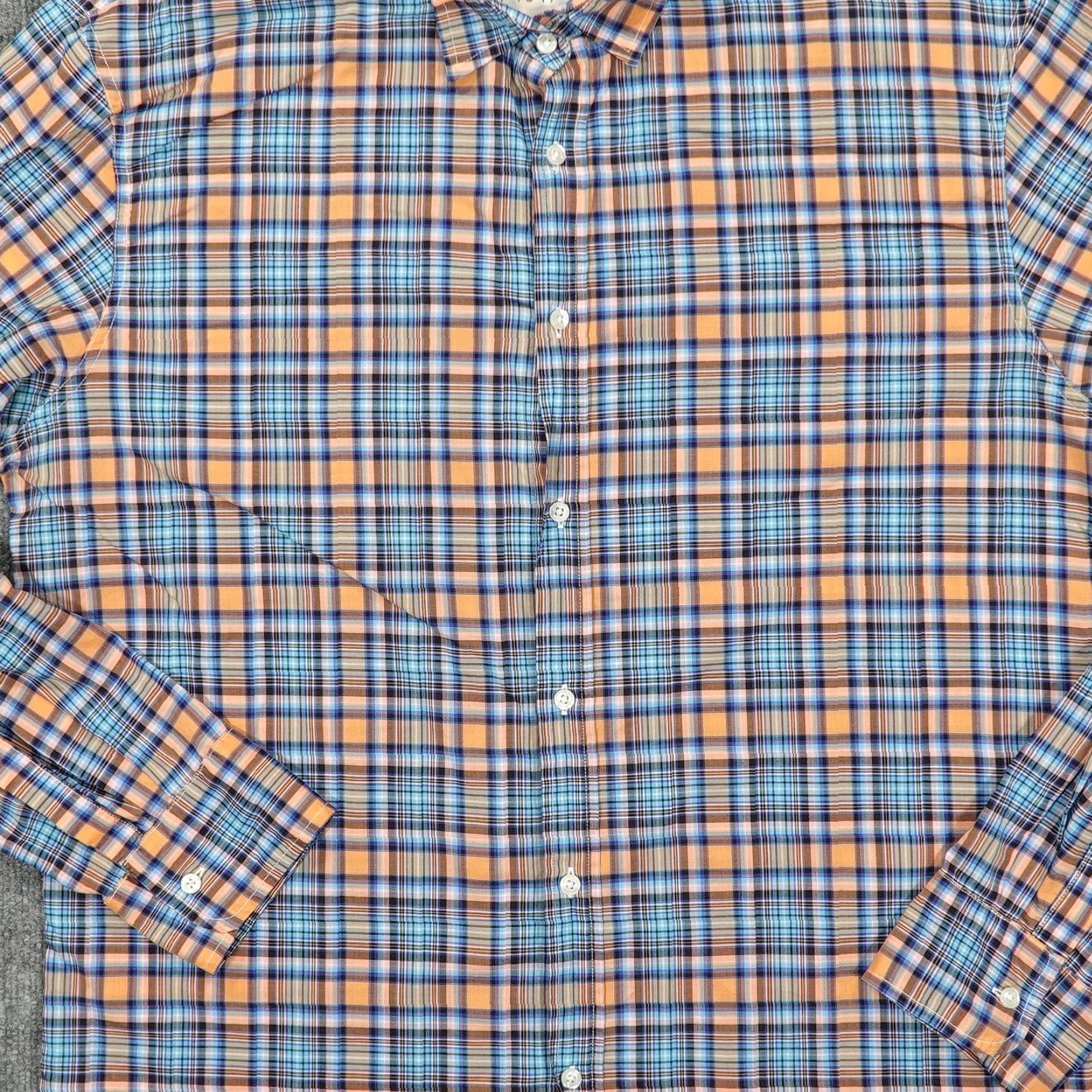 Frank & Eileen Frank & Eileen Shirt Mens Large Orange Blue Plaid Button-Down Paul Made in USA Size US L / EU 52-54 / 3 - 2 Thumbnail