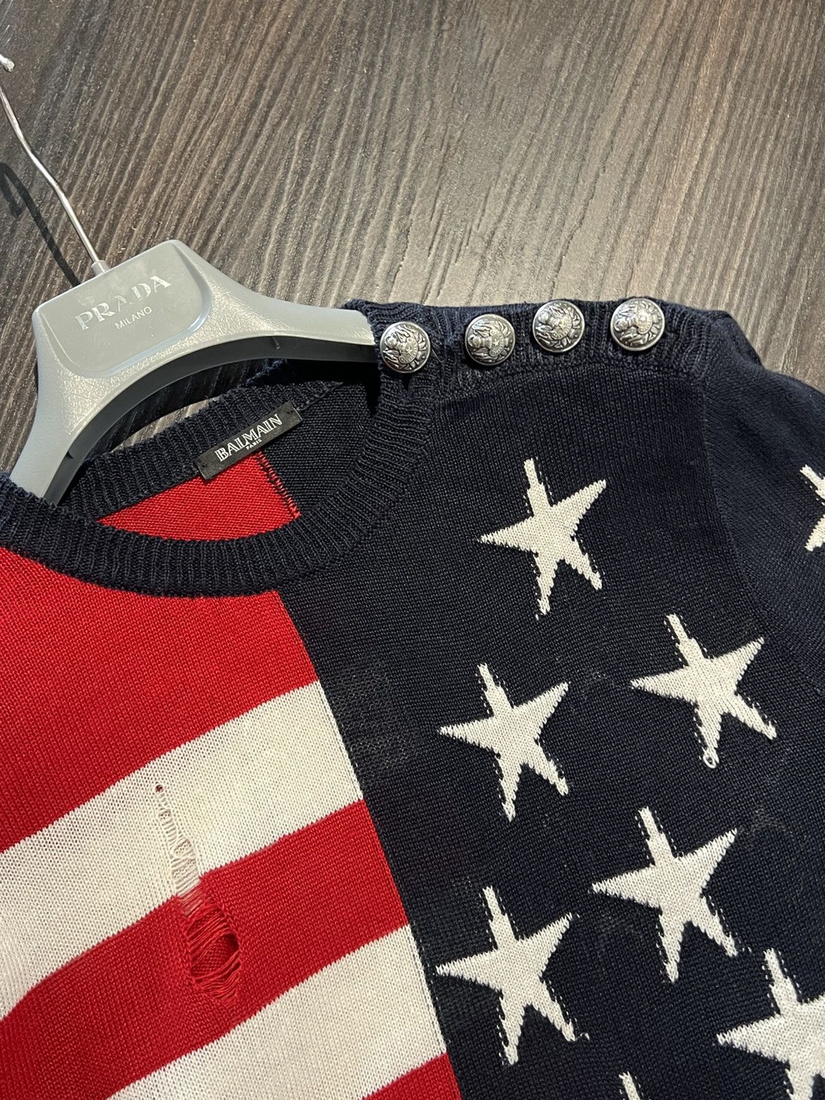 Balmain Balmain Distressed American Flag Wool Sweater Size US S / EU 44-46 / 1 - 3 Thumbnail
