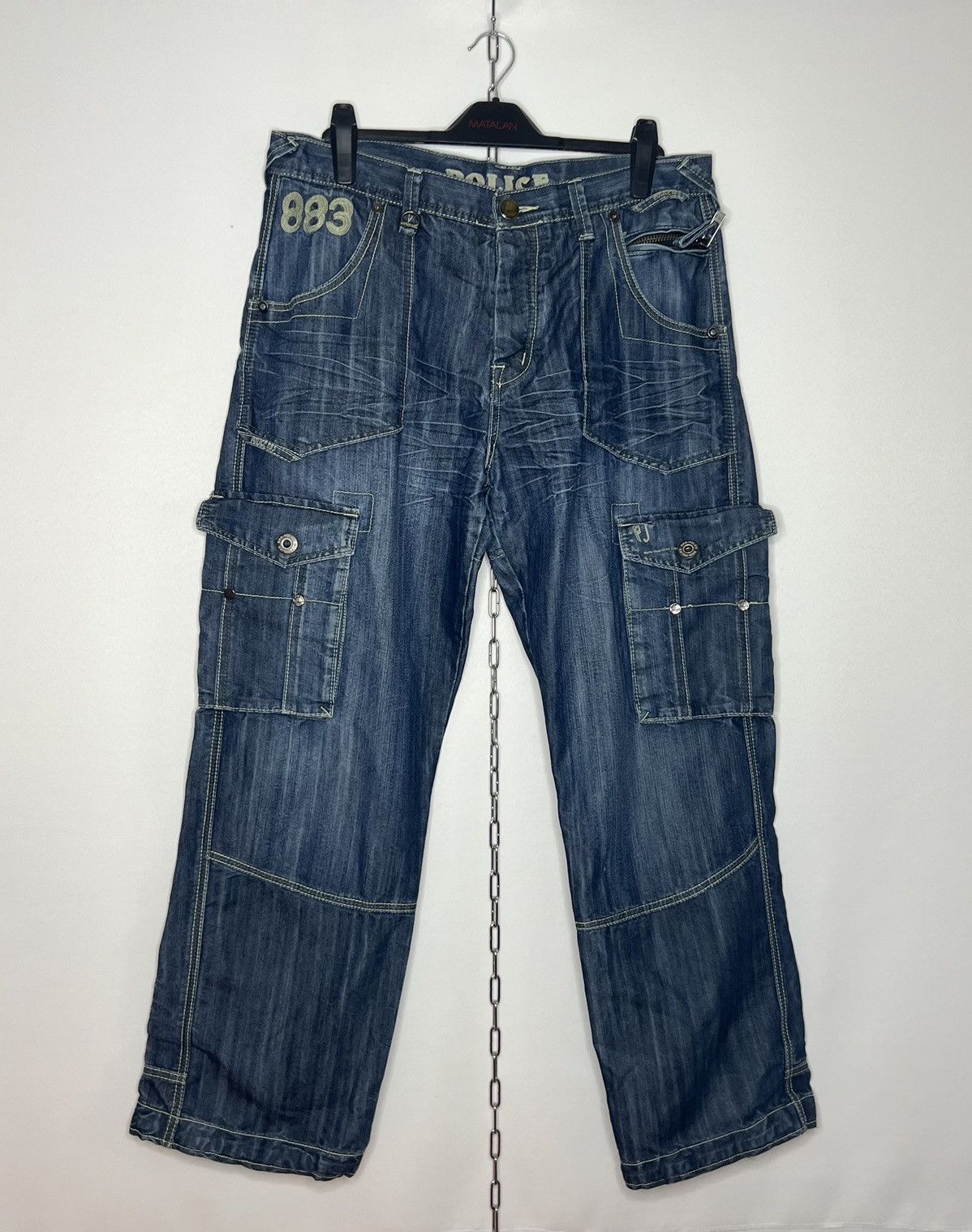 Other 🔥 Vintage 883 Police Crazy Multi Pocket Cargo Denim Jeans 🔥 Size US 36 / EU 52 - 2 Thumbnail