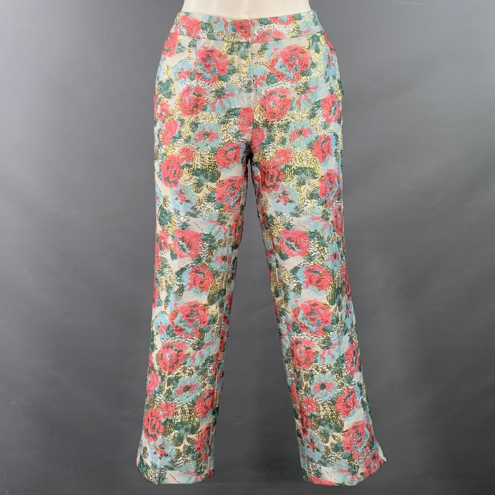 Dolce & Gabbana Size 6 White Pink Jacquard Floral Capri Dress Pants Size 28" / US 6 / IT 42 - 1 Thumbnail