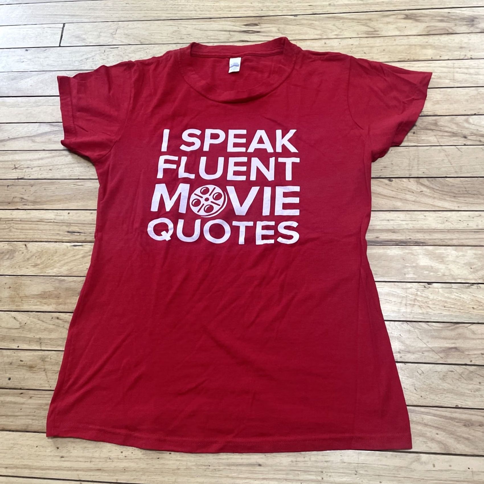 Tultex Tultex T-Shirt Women XL Red V-Neck I Speak Fluent Movie Quotes Graphic Tee Shirt Y2k Short Sleeve Cotton Ringspun Graphic Size XL / US 12-14 / IT 48-50 - 3 Thumbnail