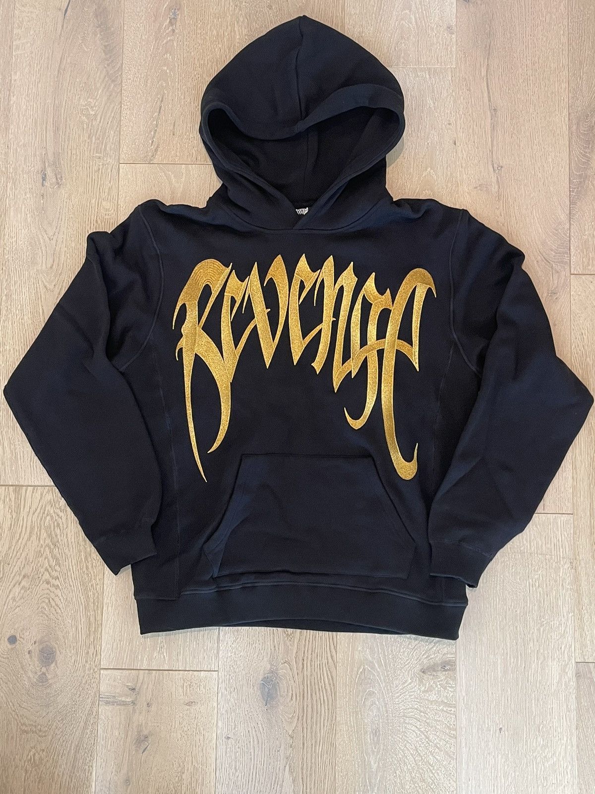 Revenge Revenge Embroidered Heavyweight Hoodie Black Gold Grailed