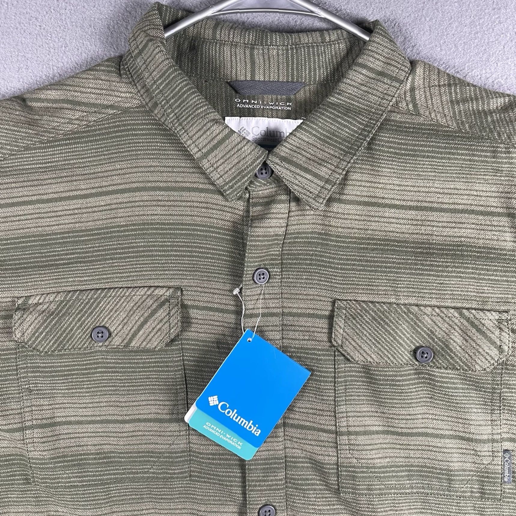 Olive Columbia Button Down Shirt Men XL Olive Green Stripes Omni-Wick Fishing Hunting Size US XL / EU 56 / 4 - 2 Thumbnail
