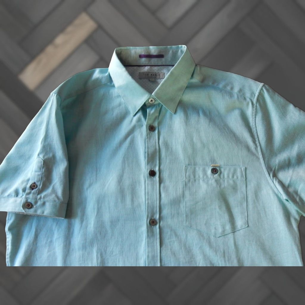 Ted Baker VINTAGE Ted Baker Men's Short Sleeve Button-Front Shirt Size L Green Cotton Slim Fit Portugal Size US L / EU 52-54 / 3 - 1 Thumbnail