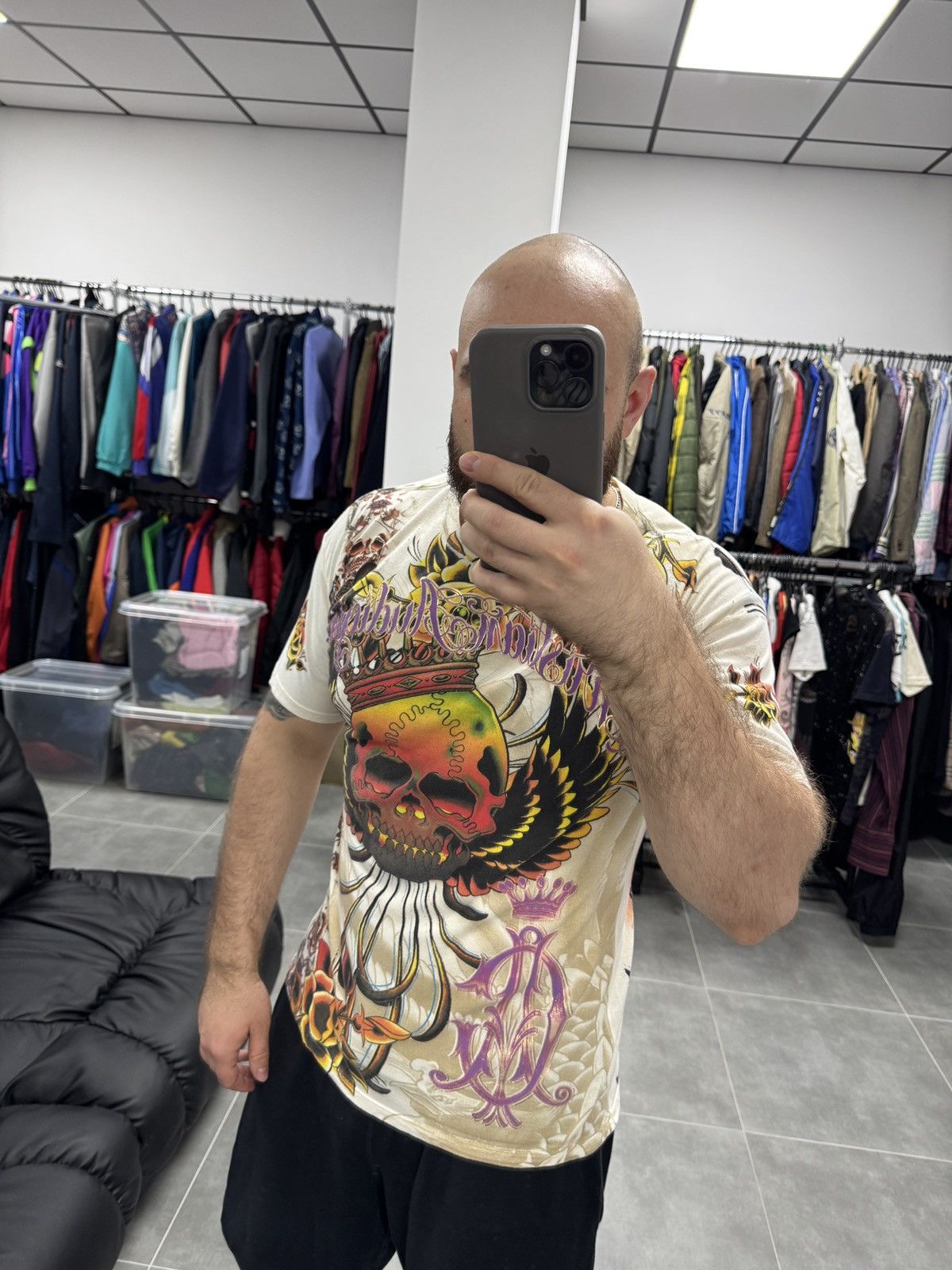 Christian Audigier × Ed Hardy Christian Audigier Tattoo Skulls Roses Y2K Hip Hop T-Shirt Size US M / EU 48-50 / 2 - 2 Thumbnail