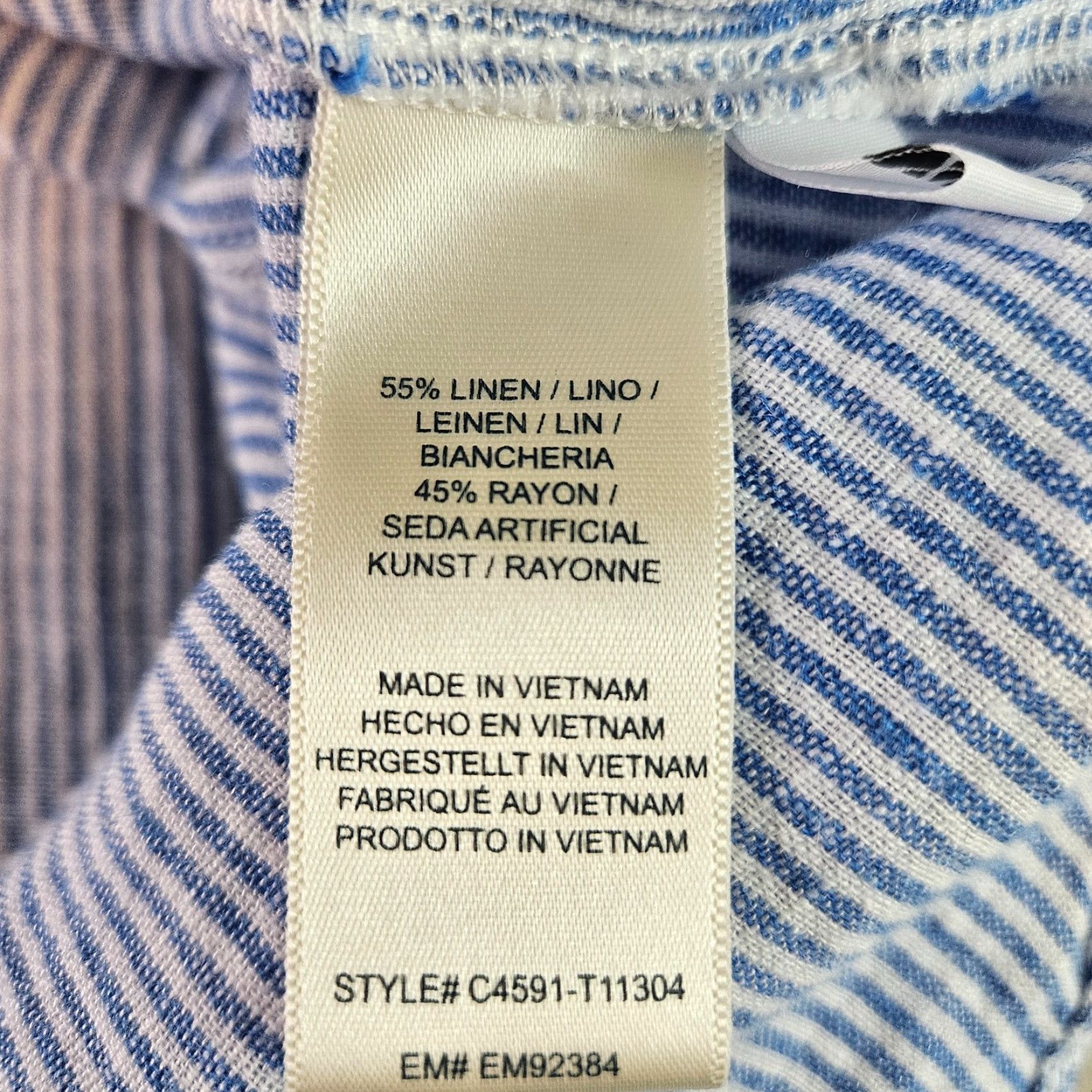 Vintage Cloth & Stone Womens Blouse XL Blue White Striped Linen Blend Shirt Casual Popover Pullover Size XL / US 12-14 / IT 48-50 - 4 Thumbnail