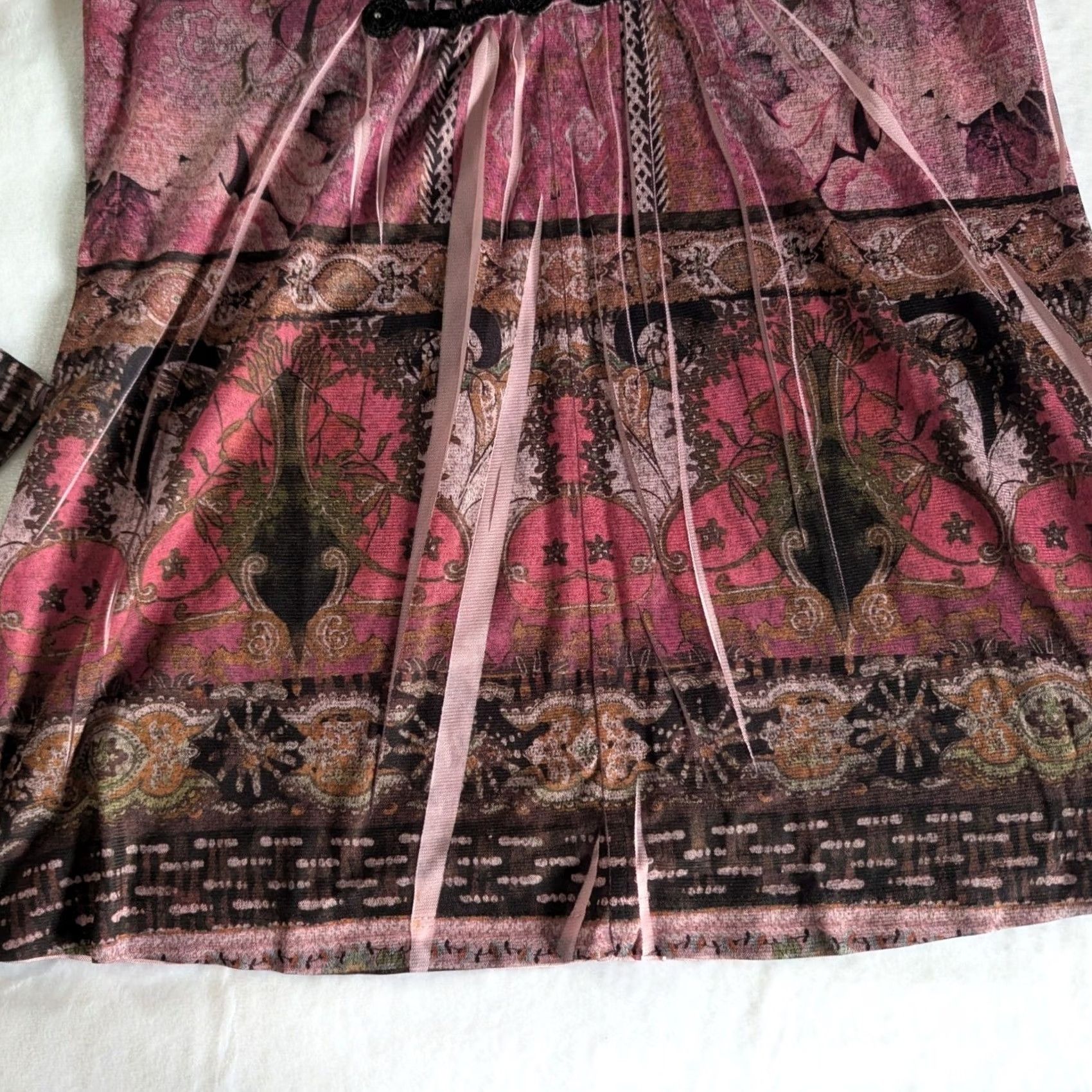 Pinko Pink Paisley Beaded V-Neck Long Sleeve Tunic Top Women's S Boho Blouse Shirt Size S / US 4 / IT 40 - 4 Thumbnail