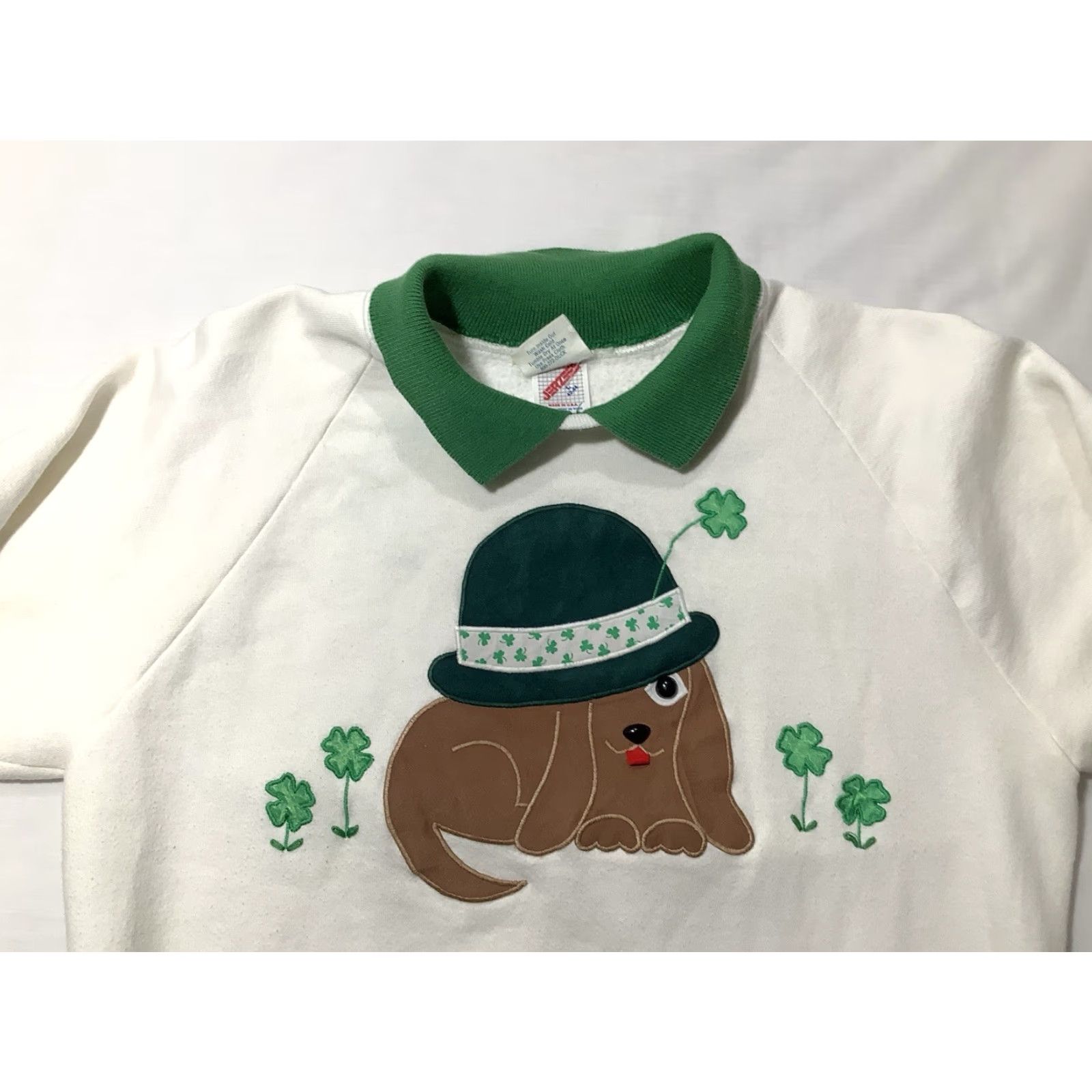 Jerzees VINTAGE Jerzees Sweater Pullover Large Ivory 80s Embroidered Crew Neck Long Sleeve Womens Pullover, Casual, Cotton, USA Made, Animal Print, Size L Size L / US 10 / IT 46 - 2 Thumbnail