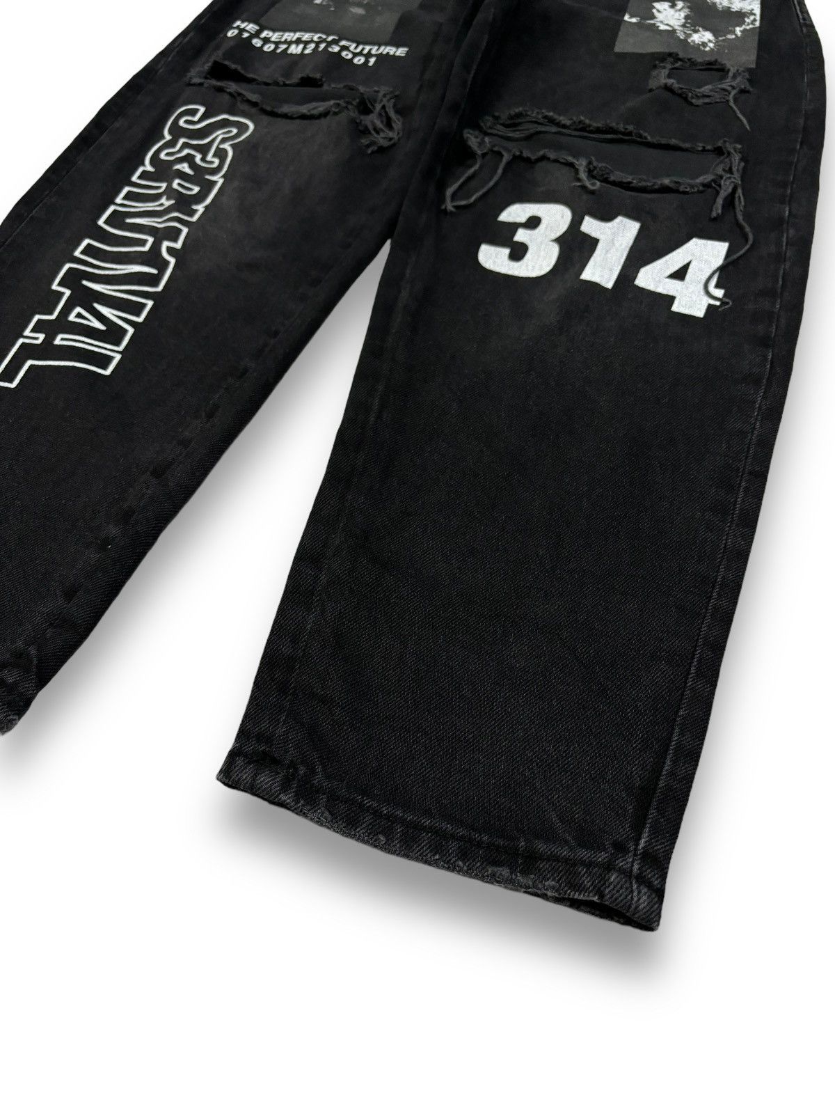JNCO Bershka Black Faded Baggy Tapered Distressed Grunge Jeans Size US 30 / EU 46 - 10 Thumbnail
