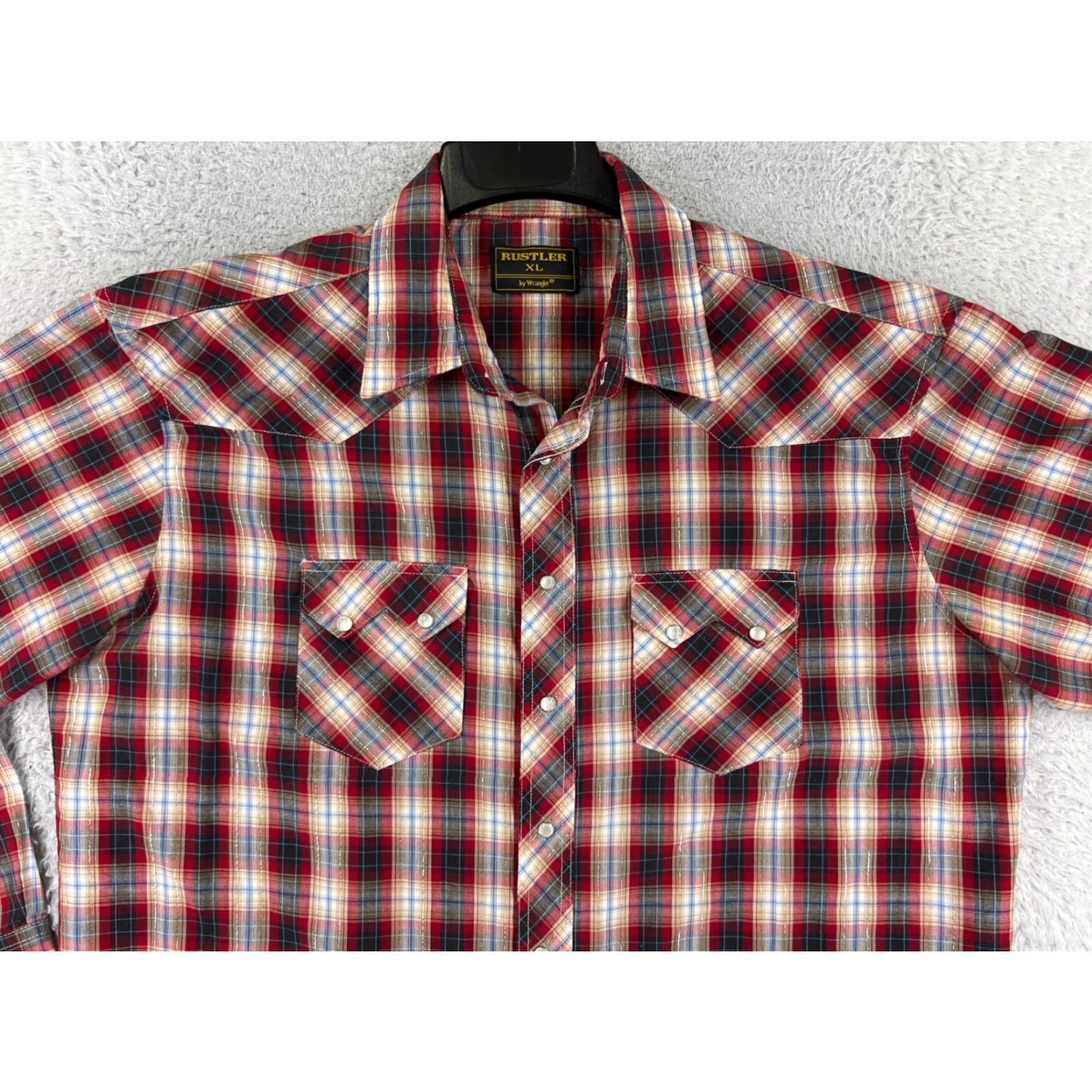 Vintage Rustler Mens Shirt L Red Plaid Western Button-Up Cowboy Pearl Snaps Casual 44 in Chest Pattern Plaid Space: Cowboy, Western, American Mens Size US L / EU 52-54 / 3 - 6 Thumbnail