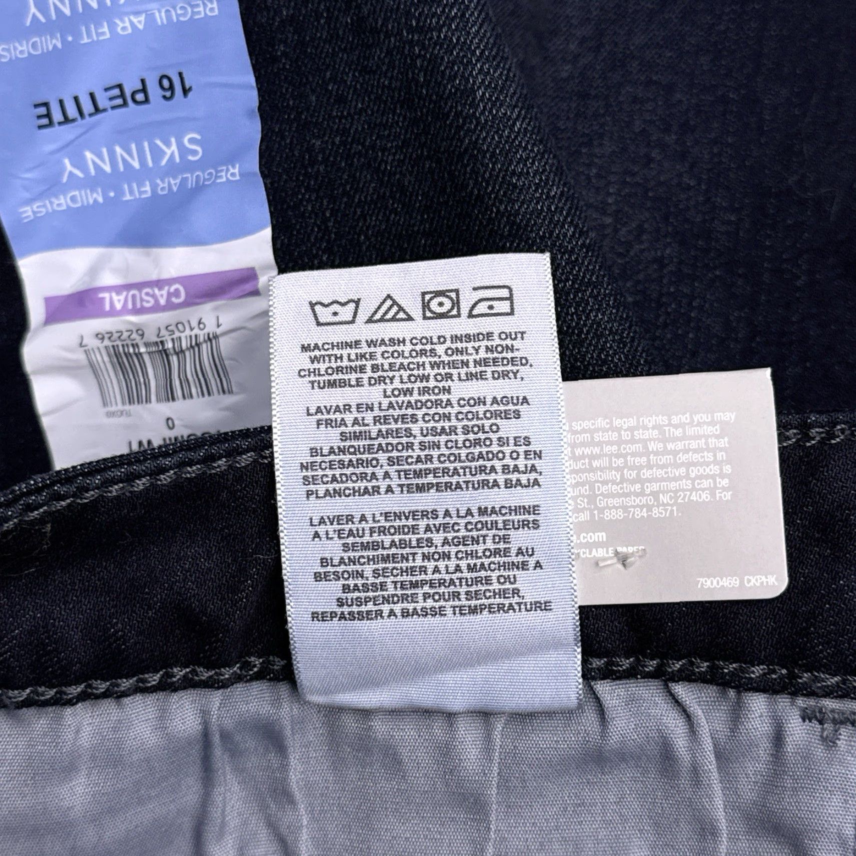Lee Lee Riders Jeans Womens 16 Petite Mid Rise Skinny Stretch Denim Blue 5-Pocket Logo Zip Inseam 24.5in Regular 33W Size 38" / US 16 / IT 52 - 7 Thumbnail