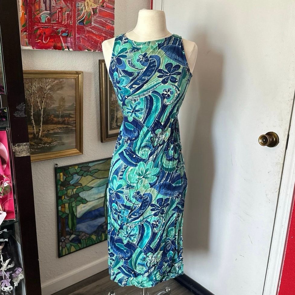 Other always caroline blue green floral tank long dress Size S / US 4 / IT 40 - 1 Thumbnail