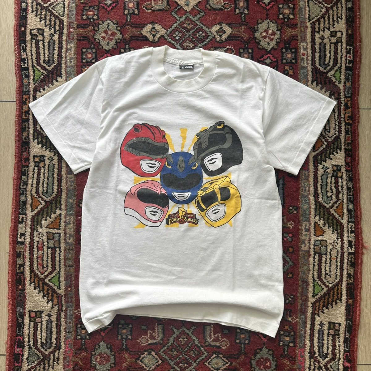 Vintage Vintage 90s Power Rangers Helmet Graphic Tee Size M White Size US M / EU 48-50 / 2 - 1 Thumbnail