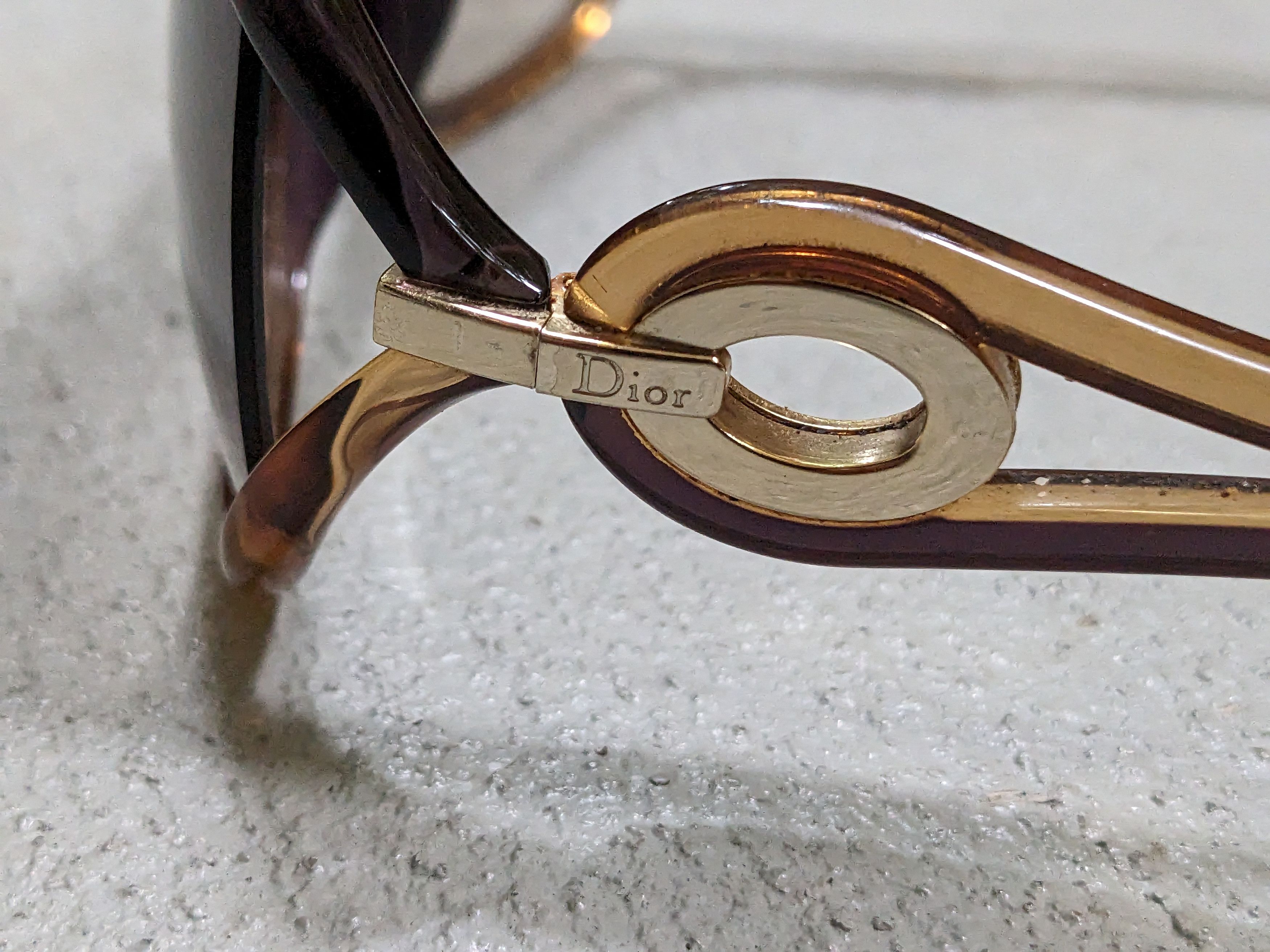 Dior × Vintage Christian Dior Sunglasses Brown Gradient Gold Oversized Size ONE SIZE - 5 Thumbnail