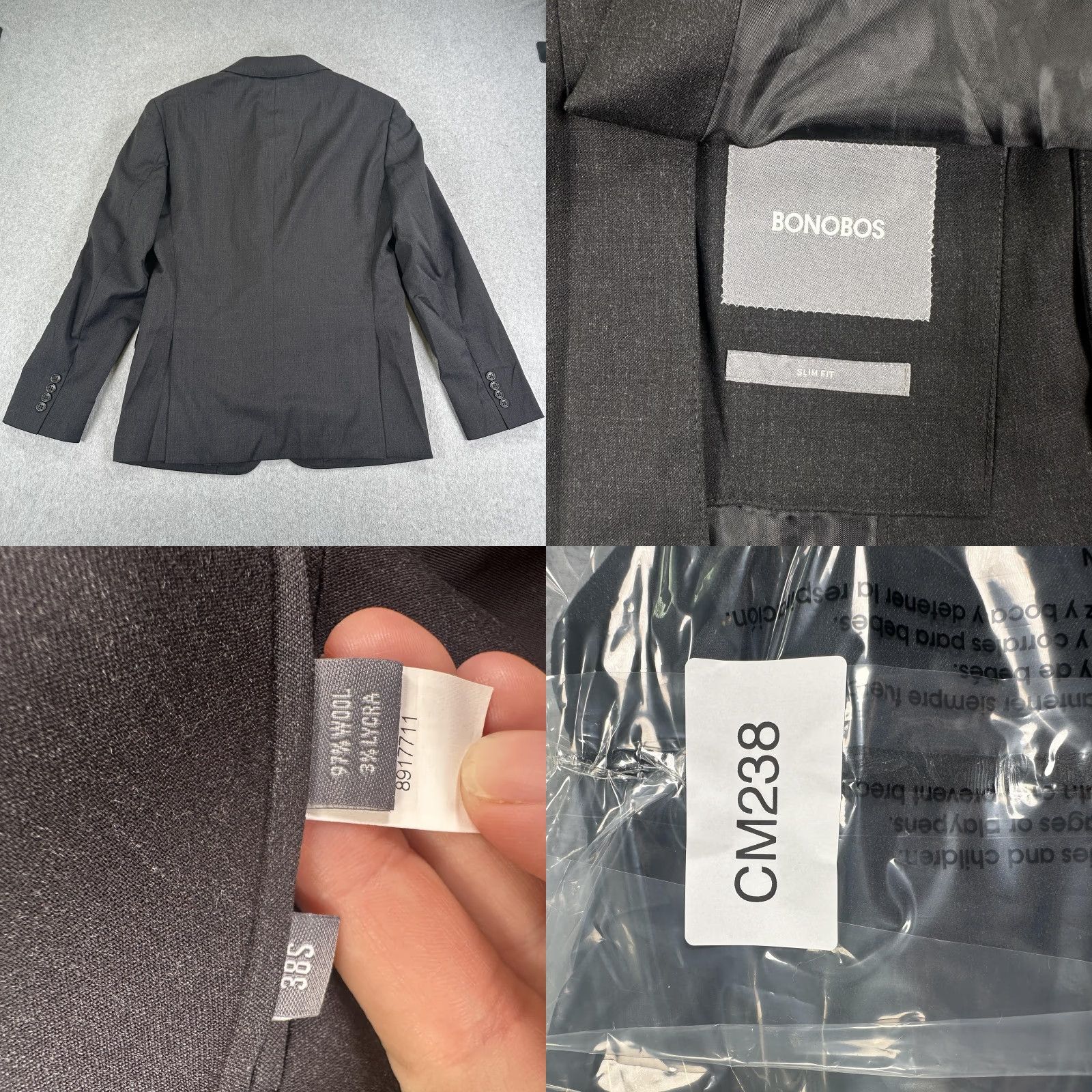Bonobos Bonobos Slim Fit Wool Blend Suit Jacket 2-Button Notch Lapel Gray 38S Men Short Sleeve 4-Button Cuffs Adult Formal Wedding Business Regular Size US 38 / EU 54 - 8 Thumbnail