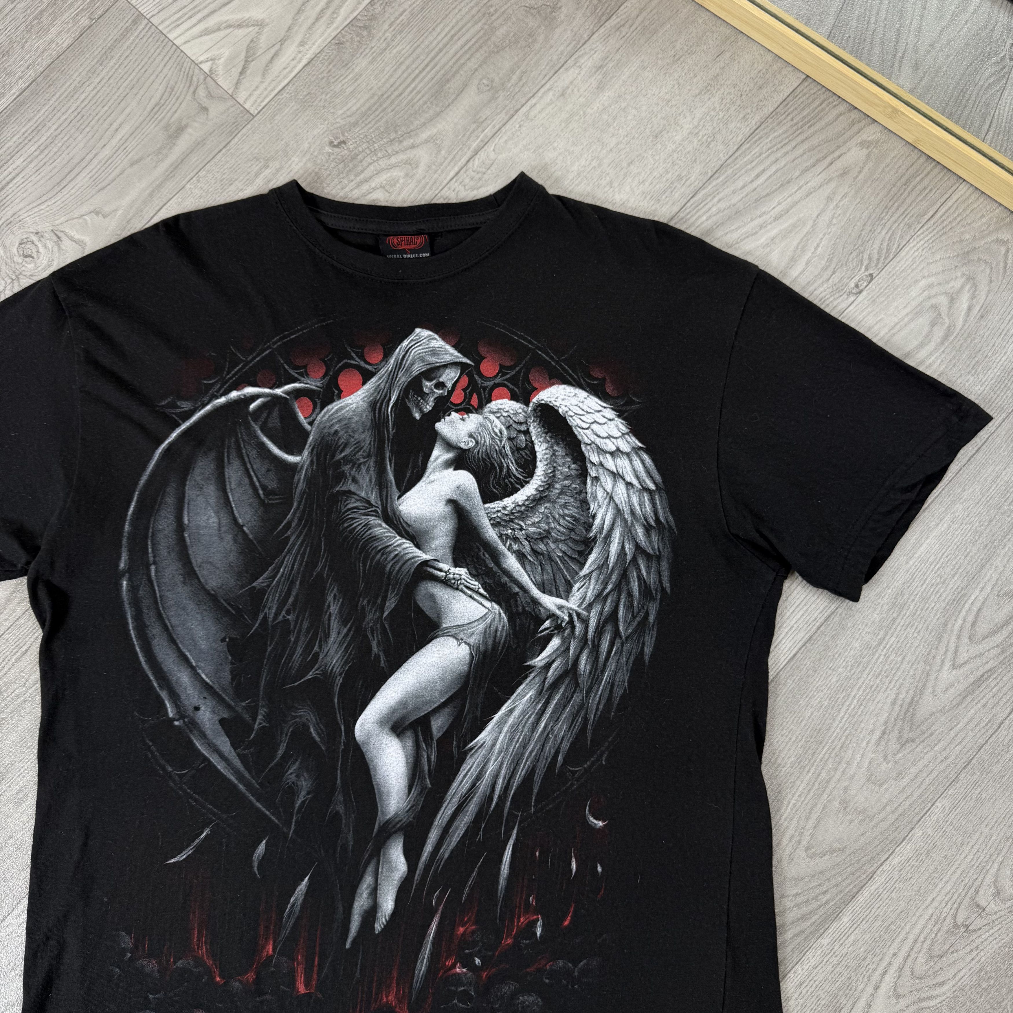 Vintage Vintage Spiral Death and Angel 90s Graphic Black Tee Shirt M Size US M / EU 48-50 / 2 - 10 Thumbnail