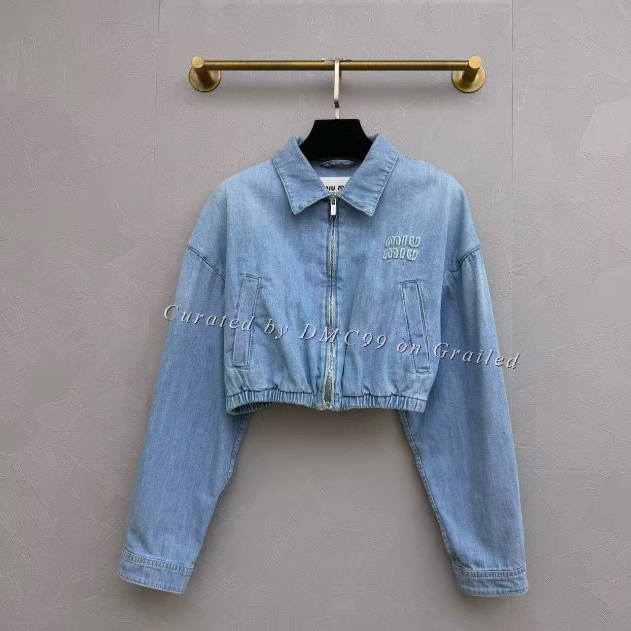 Miu Miu Miumiu Embroidered Logo Washed Denim Jacket Size XS / US 0-2 / IT 36-38 - 1 Thumbnail