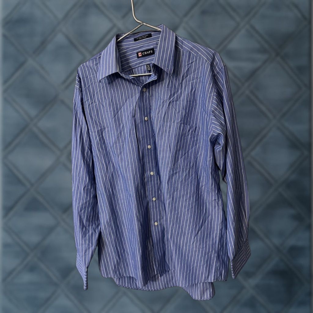 Chaps Chaps Shirt Men Large Blue Button-Down Long Sleeve Striped Cotton Polyester Button-Up Size US L / EU 52-54 / 3 - 1 Thumbnail